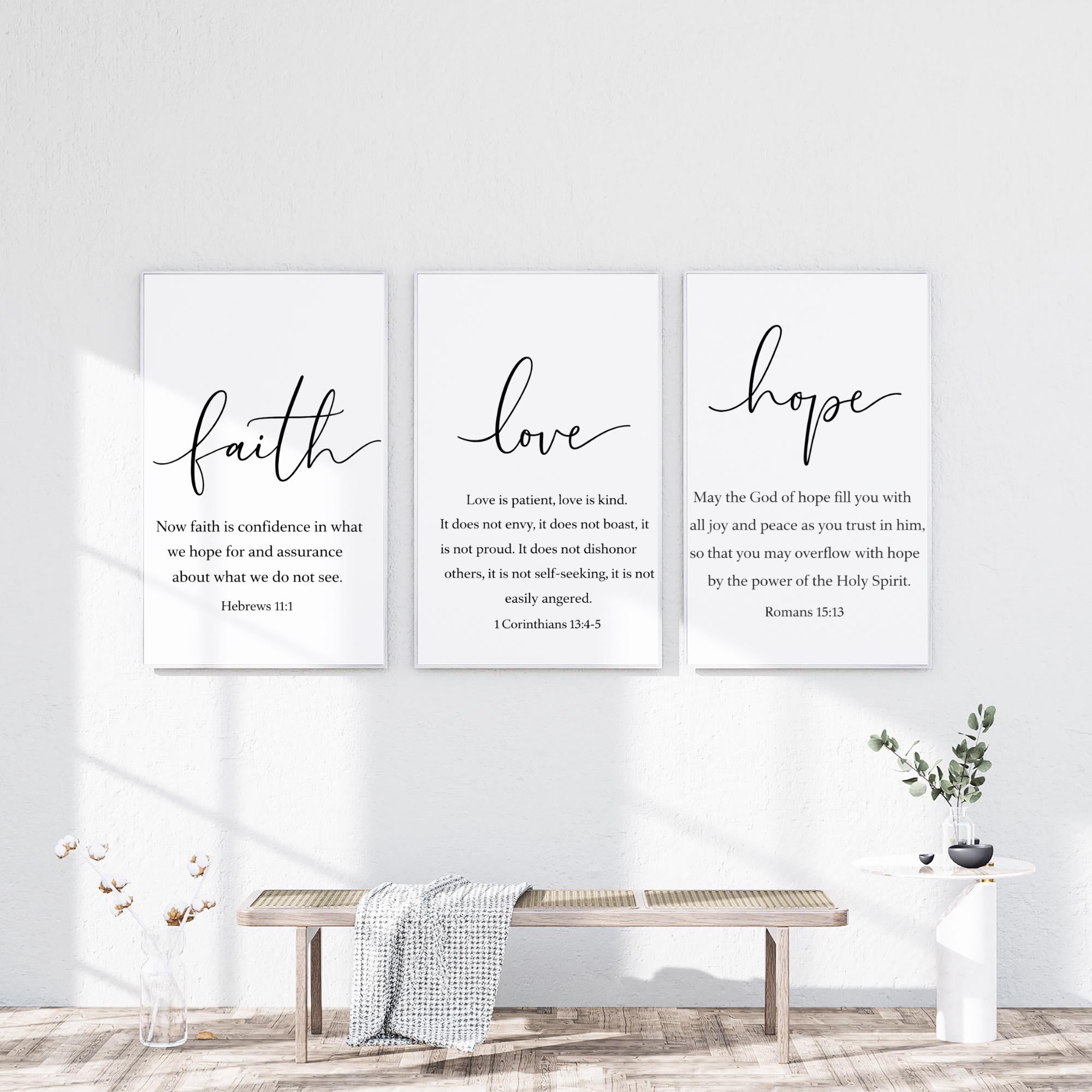 Faith Hope Love Scripture Wall Art Set: Christian Home Decor (Digital Download) uryans