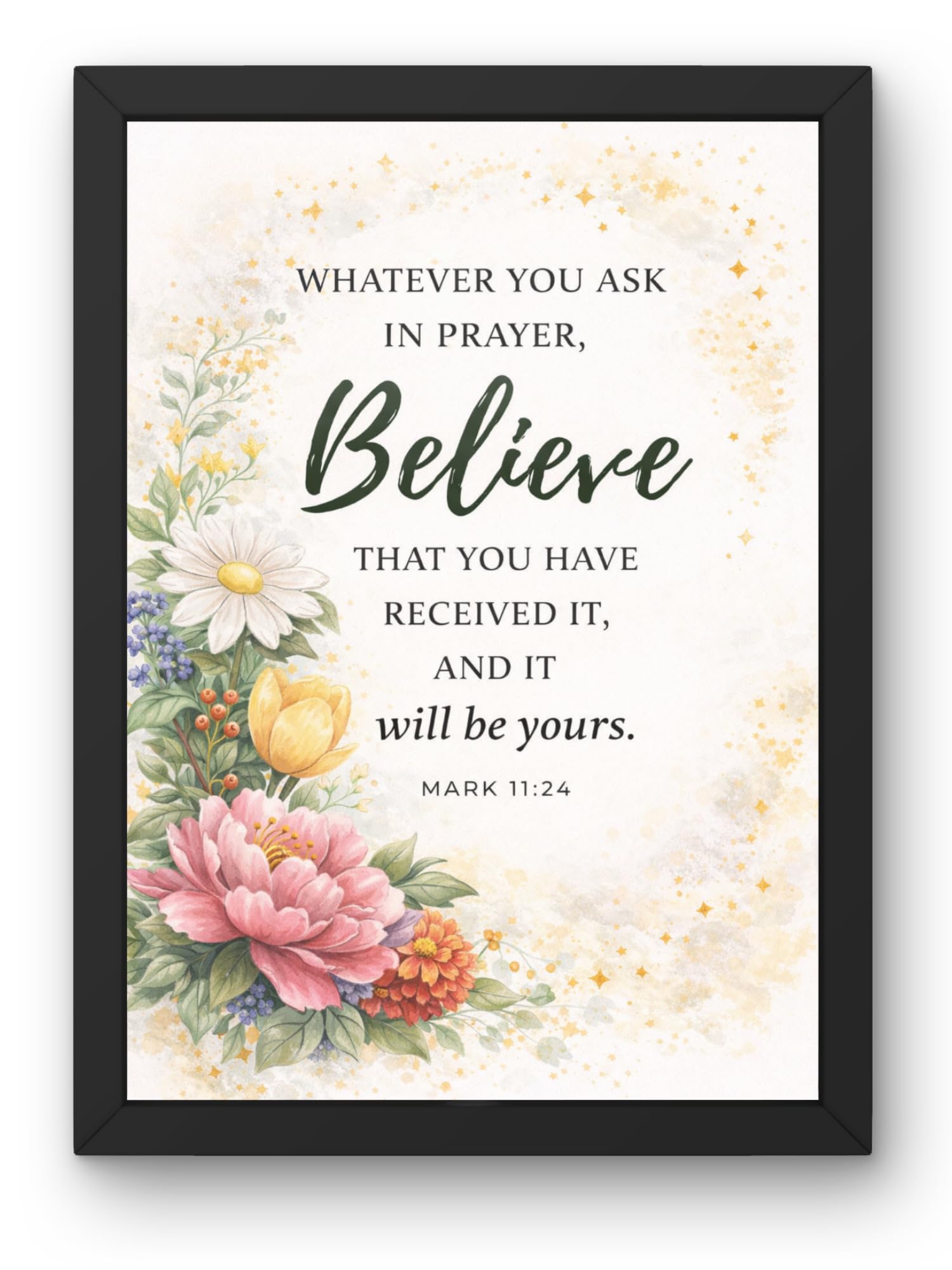 Uryans - Let's Upgrade Together Mark 11-24 Bible Verse Wall Frame | Christian Living, Bedroom & Kids Room Decor A4 Size (13.6 x 10.2 inches)