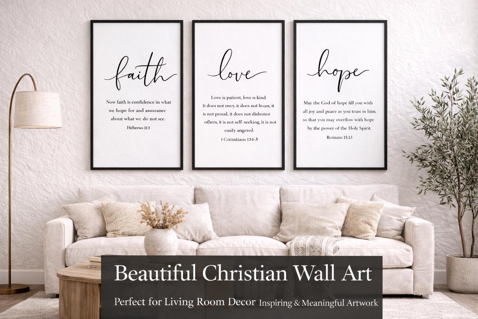 Faith Hope Love Scripture Wall Art Set: Christian Home Decor (Digital Download) uryans