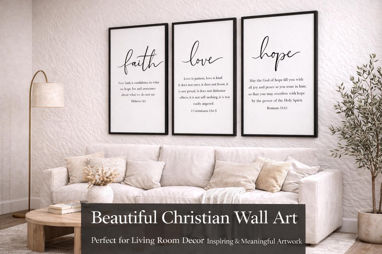 Faith Hope Love Scripture Wall Art Set: Christian Home Decor (Digital Download) uryans