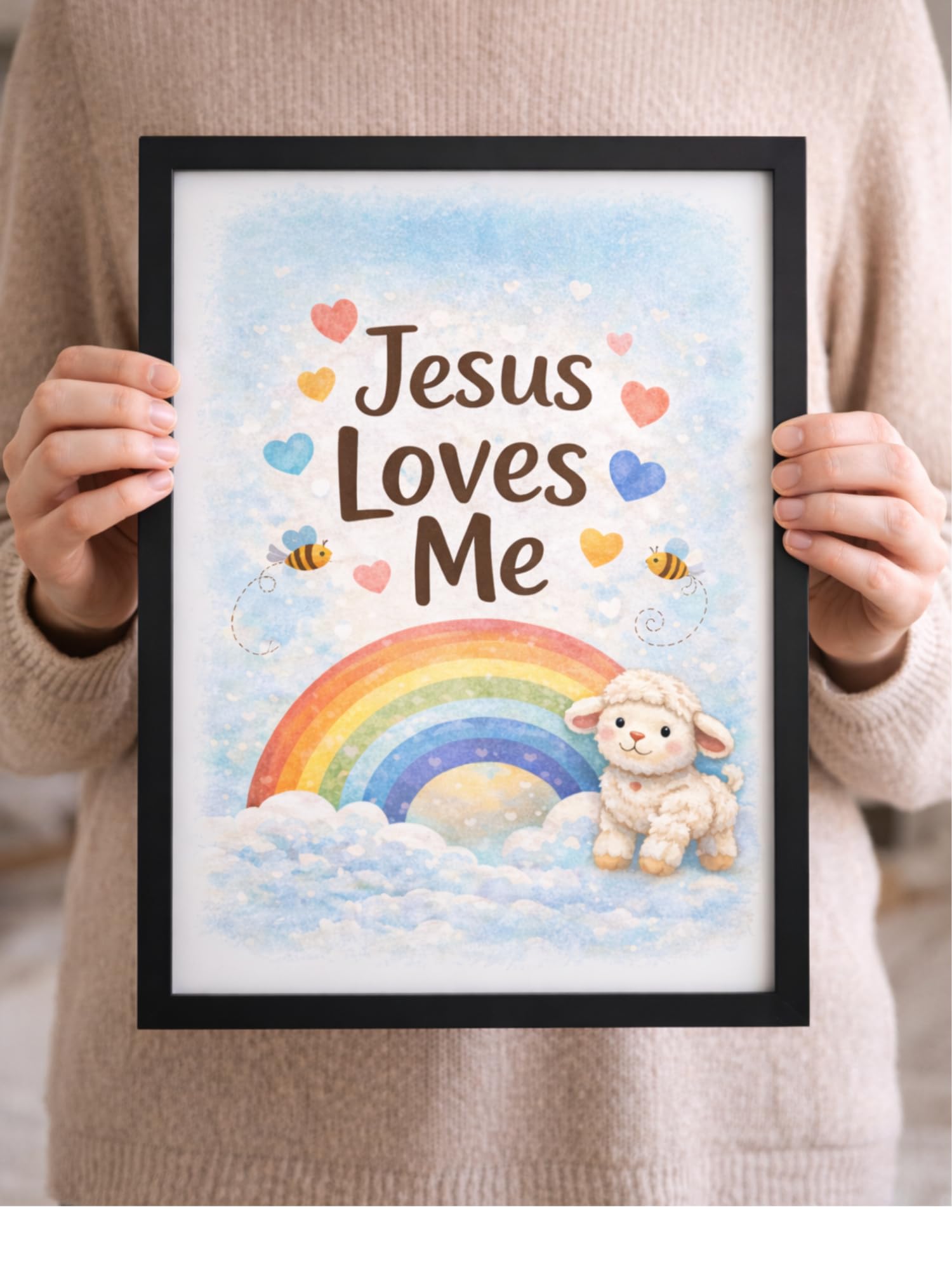 Uryans - Let's Upgrade Together Premium A4 Wooden Bible Verse Frame – “Jesus Loves Me” Inspirational Christian Wall Art