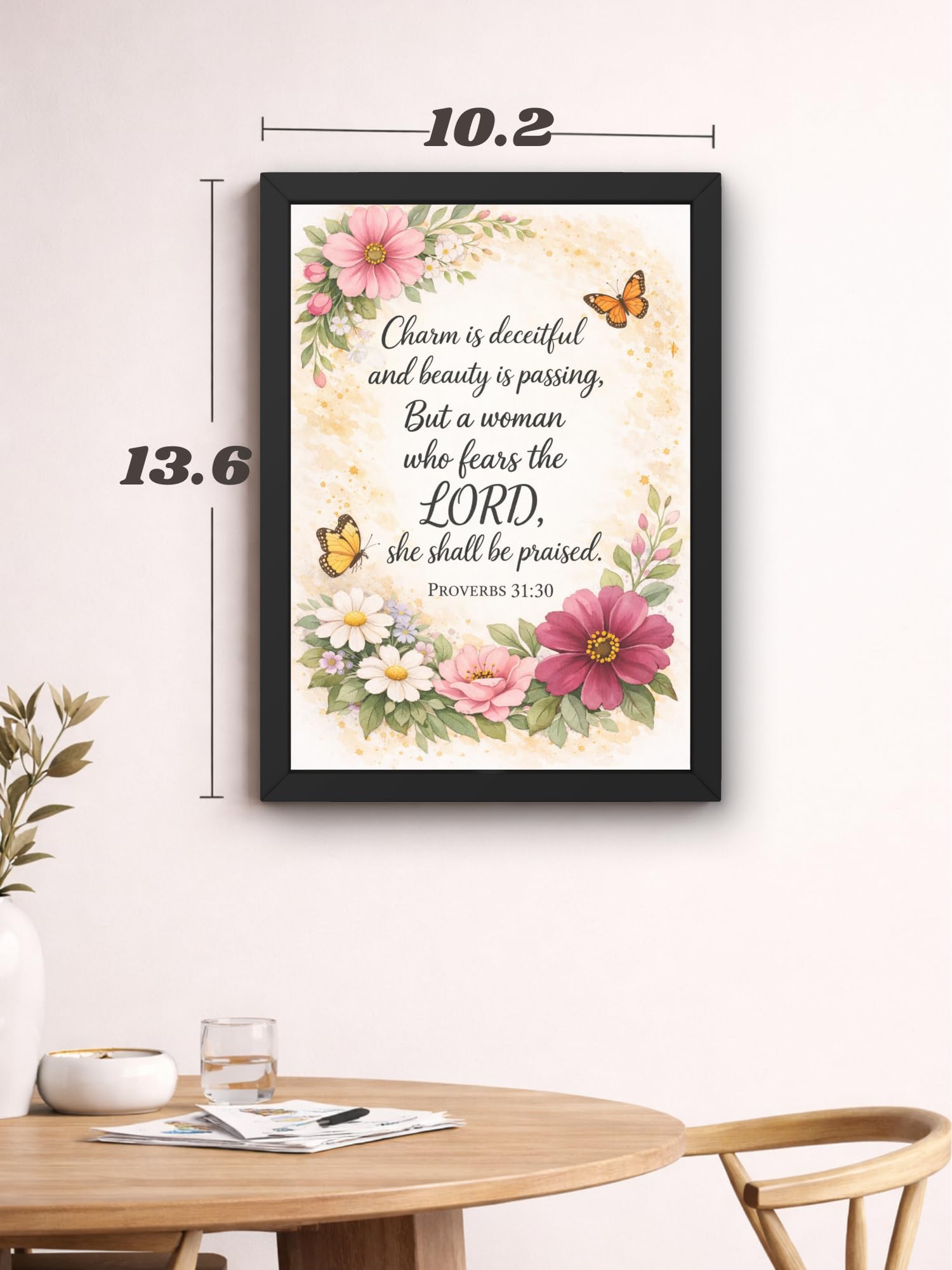 Uryans - Let's Upgrade Together Proverbs 31-30 Bible Verse Wall Frame | Christian Living, Bedroom & Kids Room Decor A4 Size (13.6 x 10.2 inches)