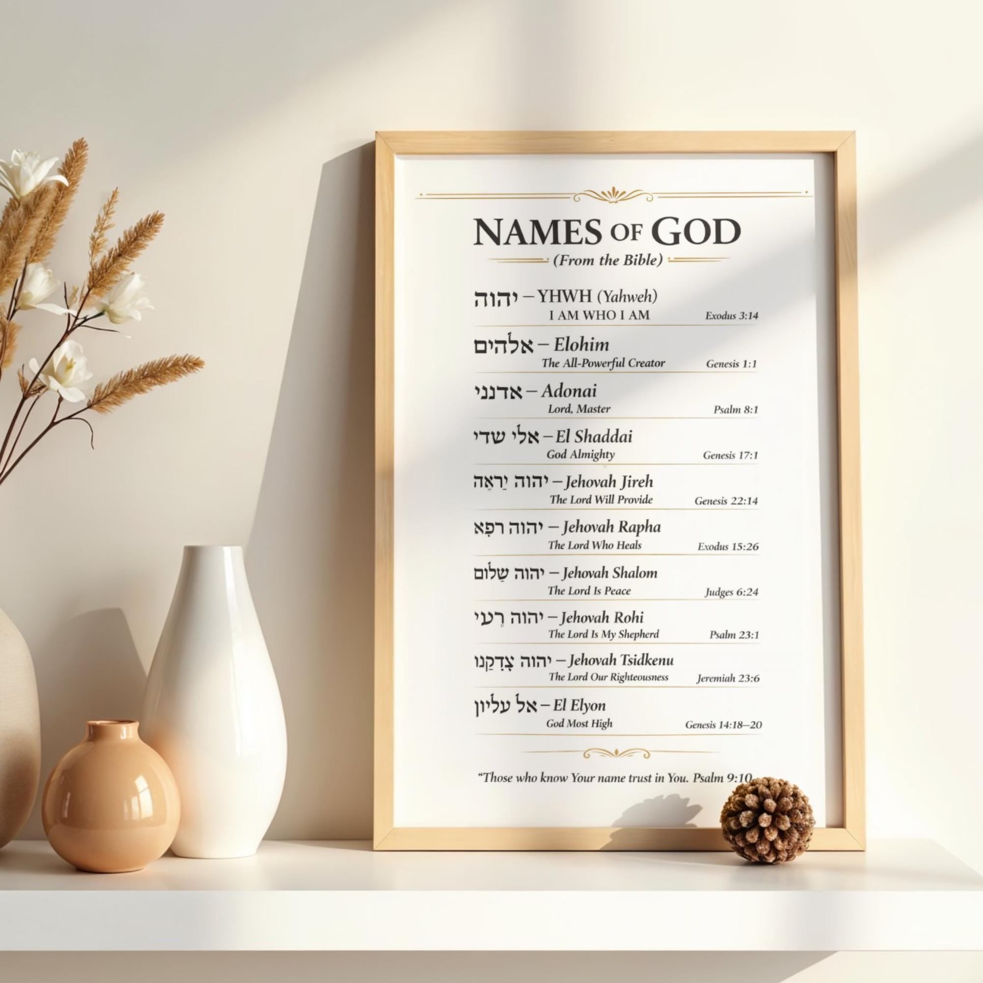 Hebrew Names of God Poster, Bible Verses, Christian Wall Art (Digital Download), Wall Decor