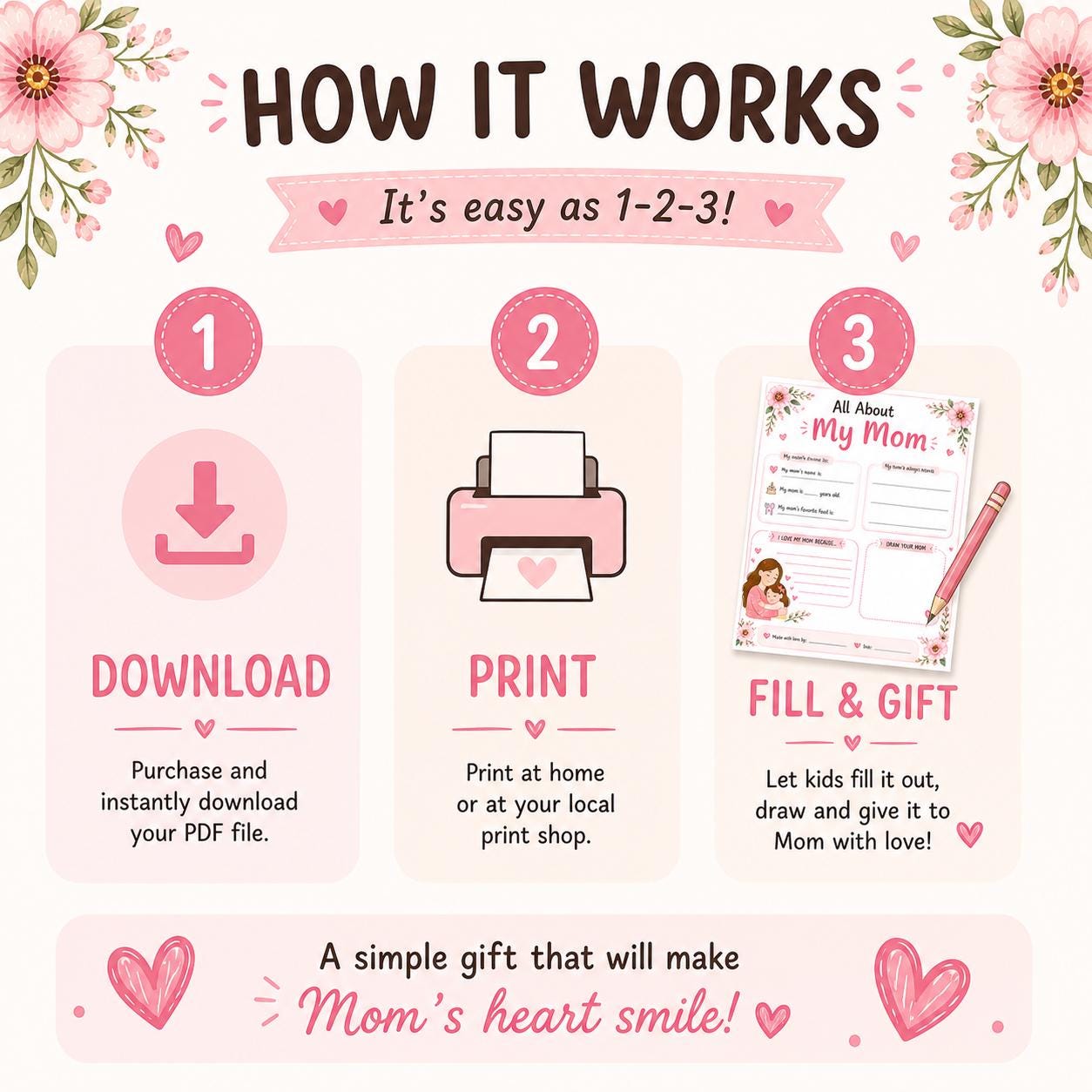 All About My Mom Printable Worksheet | Mother's Day Kids Activity (Instant Download PDF)