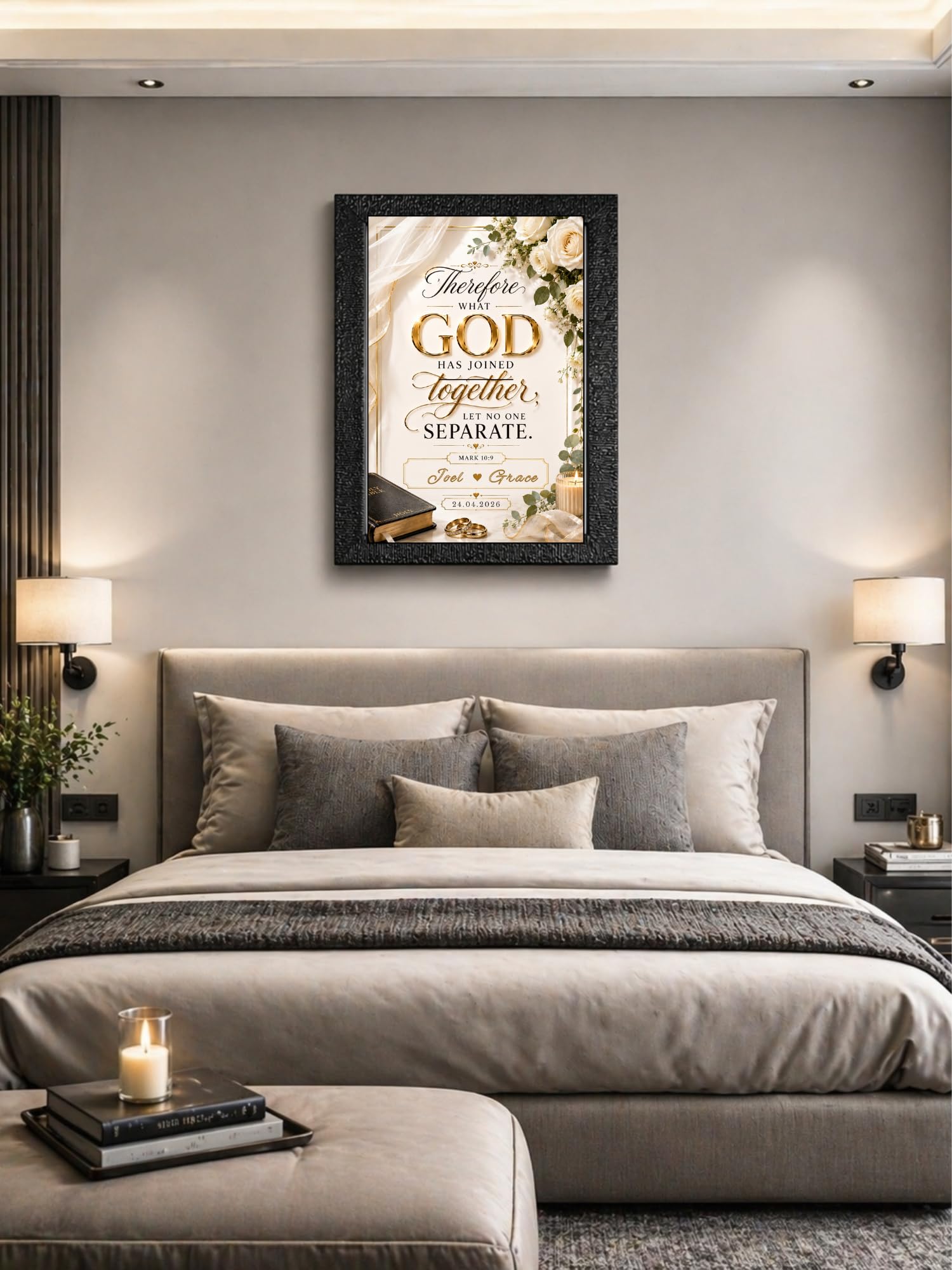Premium Personalized Wedding Wall Frame for Couples (Mark 10-9) | Custom Name & Date Frame | Elegant Christian Marriage Quote Wall Decor | A4 Textured Frame for Bedroom, Home & Wedding Gift