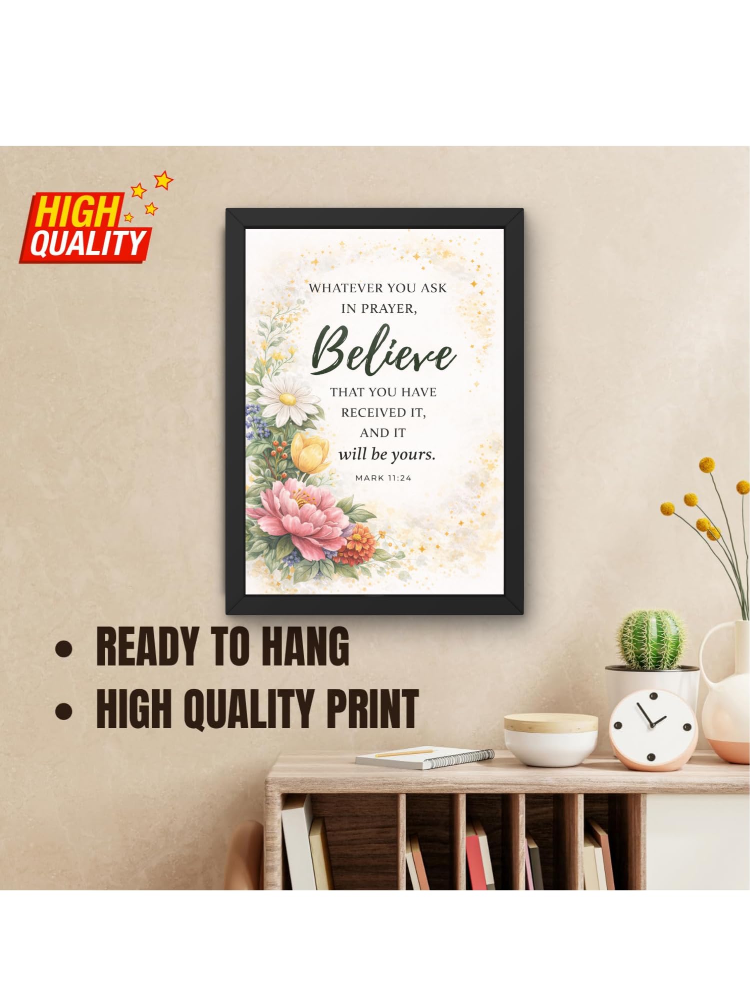 Uryans - Let's Upgrade Together Mark 11-24 Bible Verse Wall Frame | Christian Living, Bedroom & Kids Room Decor A4 Size (13.6 x 10.2 inches)