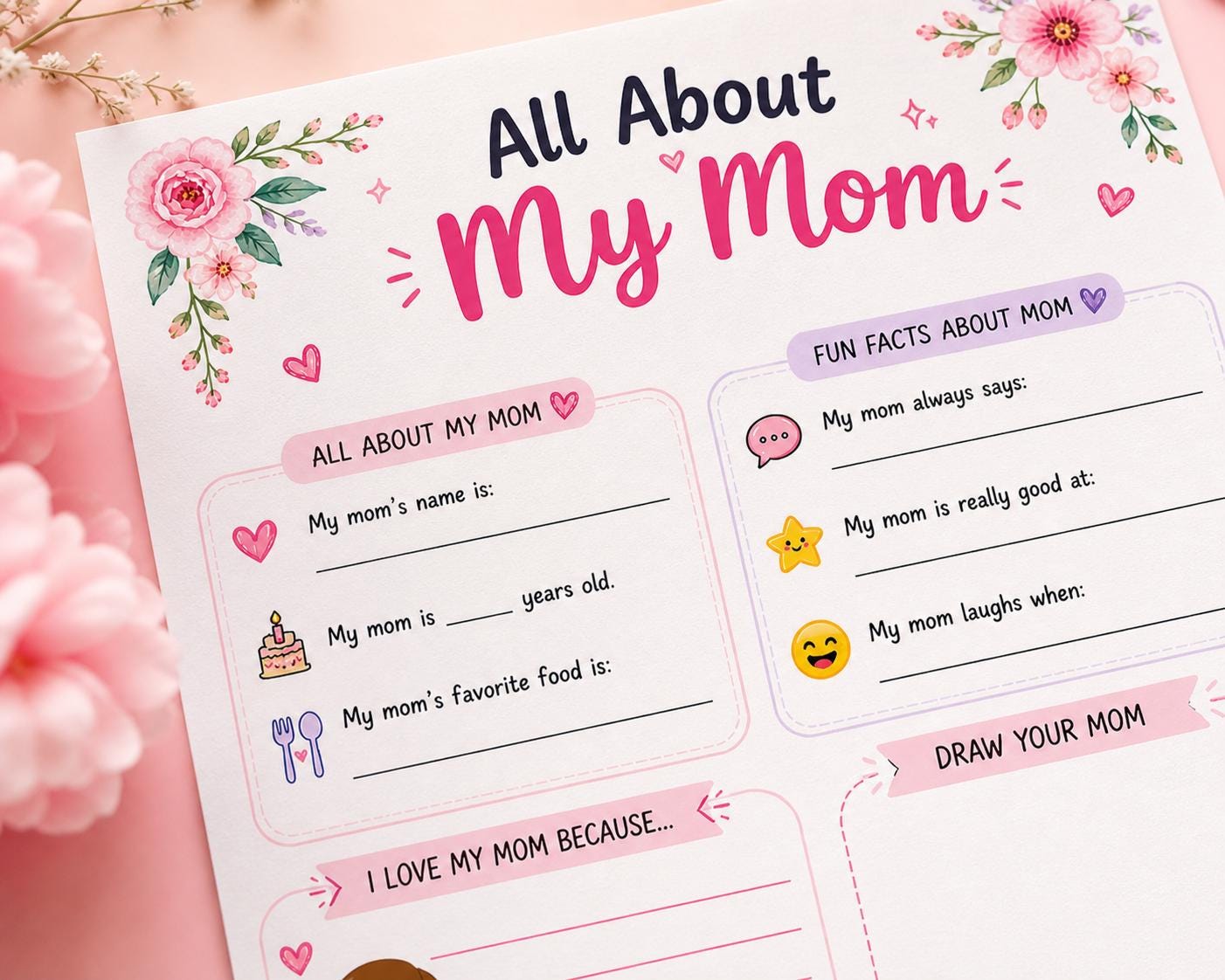 All About My Mom Printable Worksheet | Mother's Day Kids Activity (Instant Download PDF)