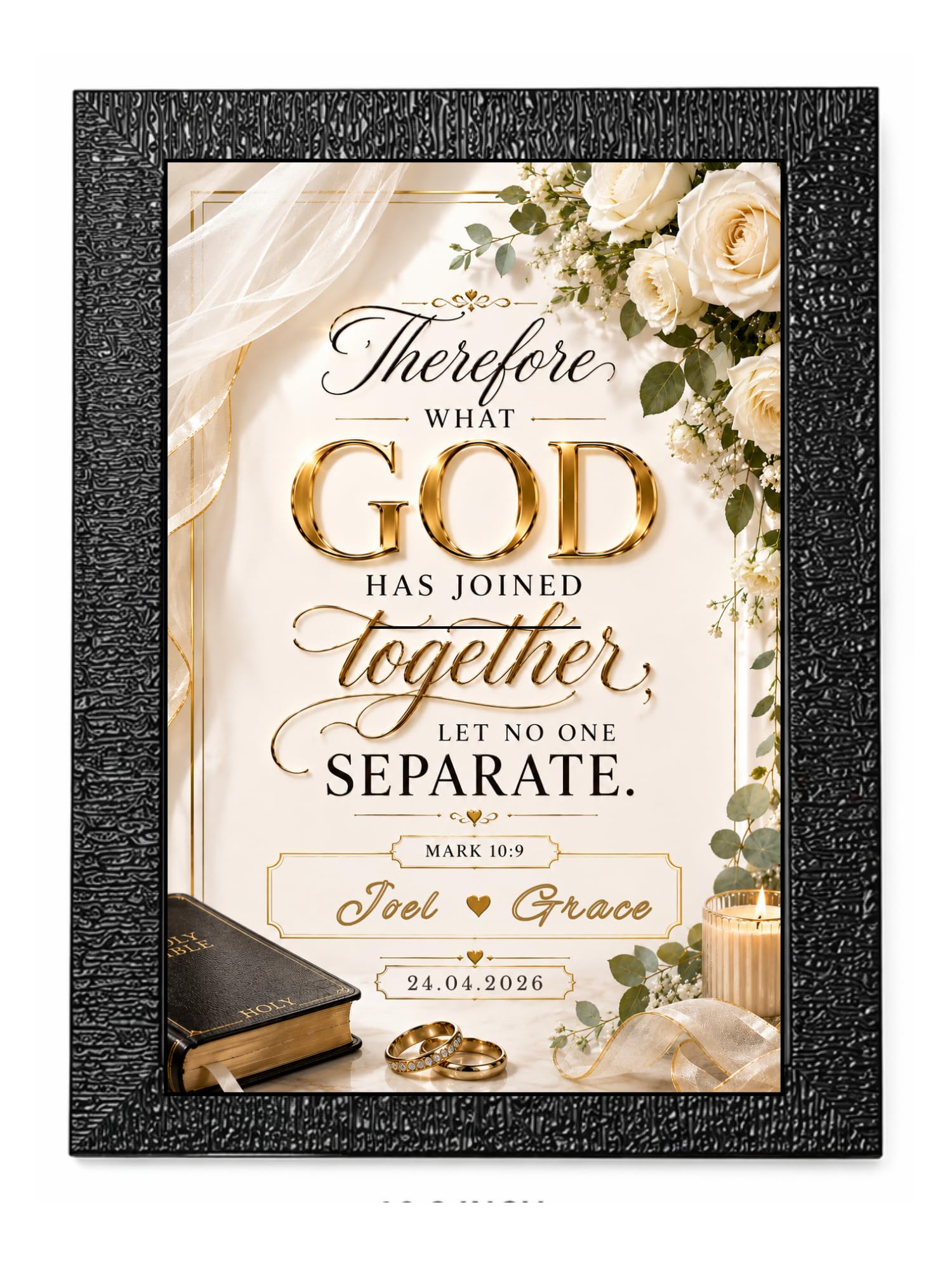 Premium Personalized Wedding Wall Frame for Couples (Mark 10-9) | Custom Name & Date Frame | Elegant Christian Marriage Quote Wall Decor | A4 Textured Frame for Bedroom, Home & Wedding Gift
