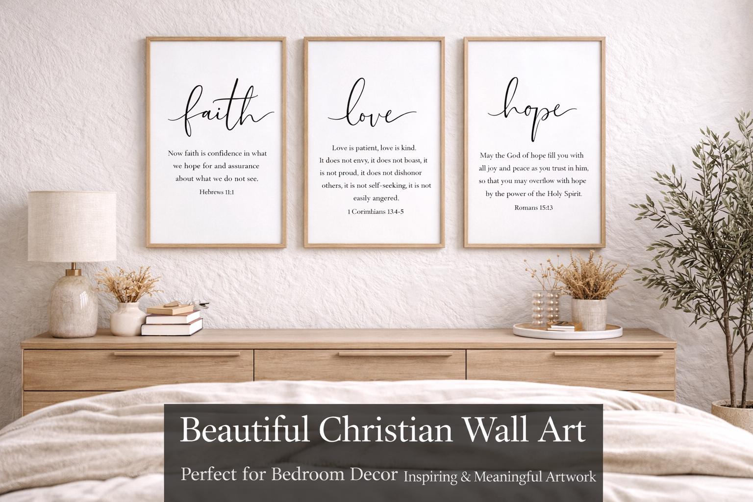 Faith Hope Love Scripture Wall Art Set: Christian Home Decor (Digital Download) uryans
