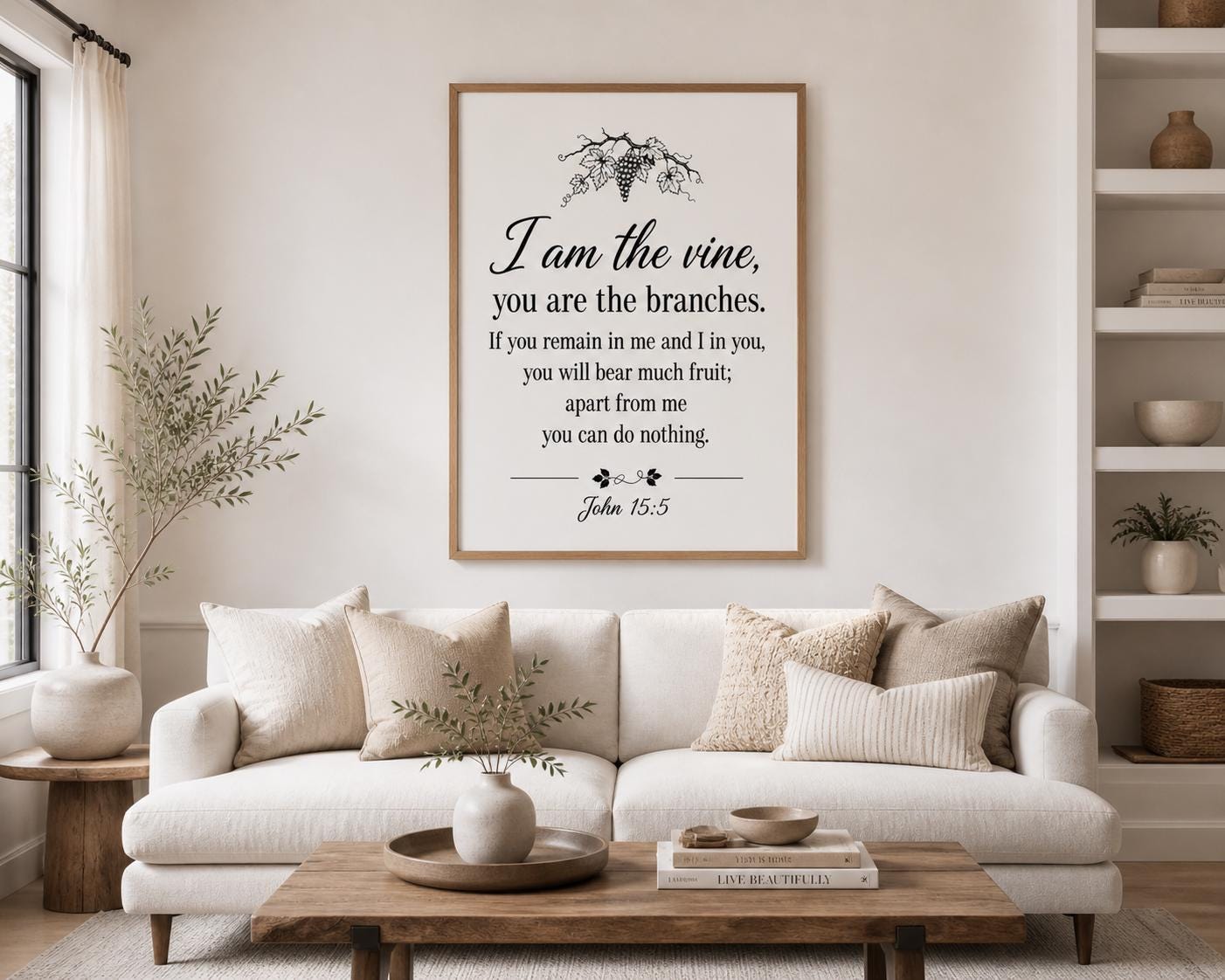 John 15:5 Bible Verse Wall Art, Minimalist Christian Scripture Print (Digital Download)