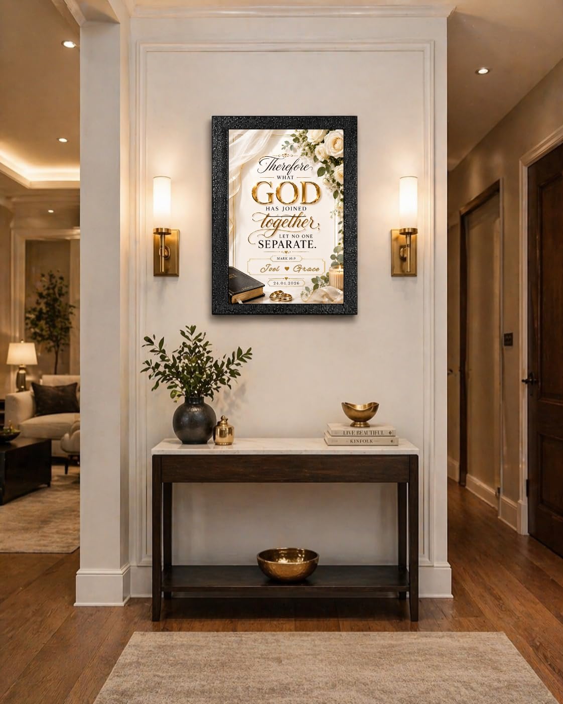 Premium Personalized Wedding Wall Frame for Couples (Mark 10-9) | Custom Name & Date Frame | Elegant Christian Marriage Quote Wall Decor | A4 Textured Frame for Bedroom, Home & Wedding Gift