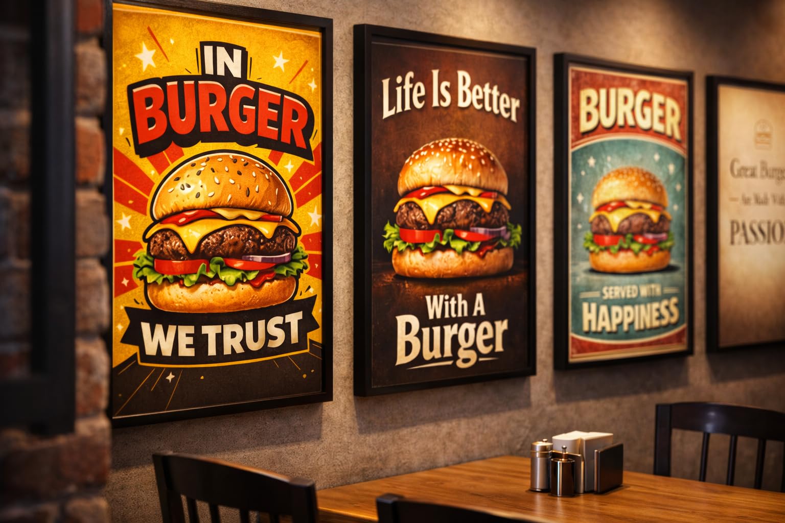 Uryans - Let's Upgrade Together Burger Cafe Wall Art Set of 6 A4 Framed Posters | Ready to Hang Restaurant & Cafe Wall Decor | Premium Burger Quotes & Food Typography Frames | Modern Wall Decoration