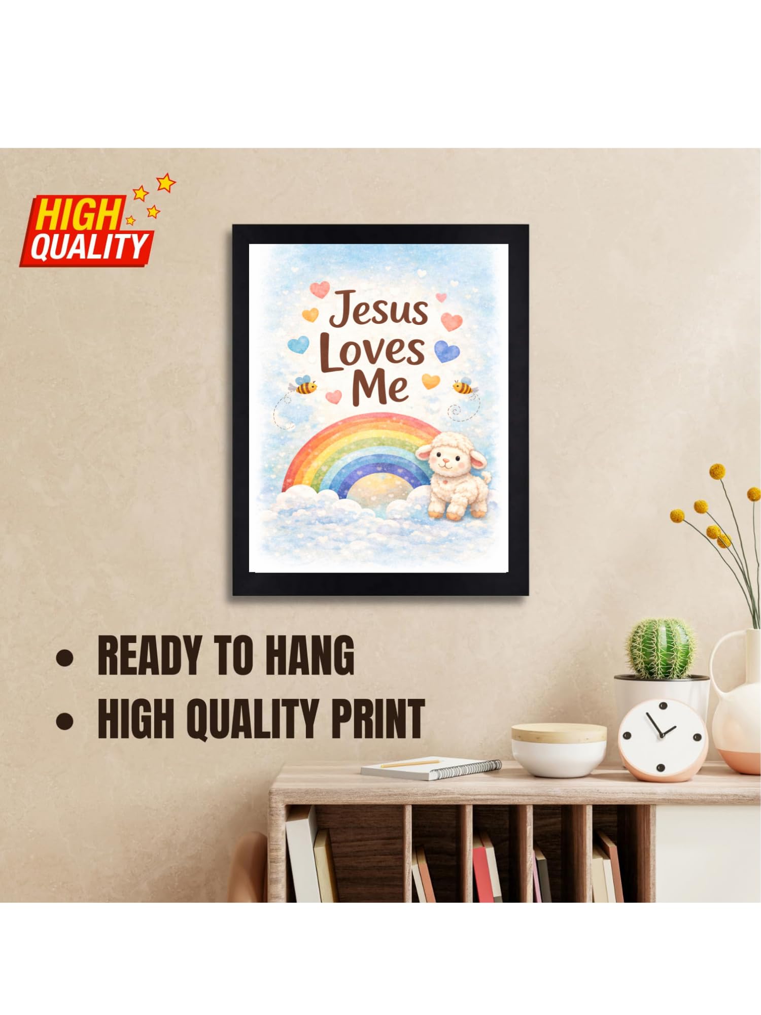 Uryans - Let's Upgrade Together Premium A4 Wooden Bible Verse Frame – “Jesus Loves Me” Inspirational Christian Wall Art