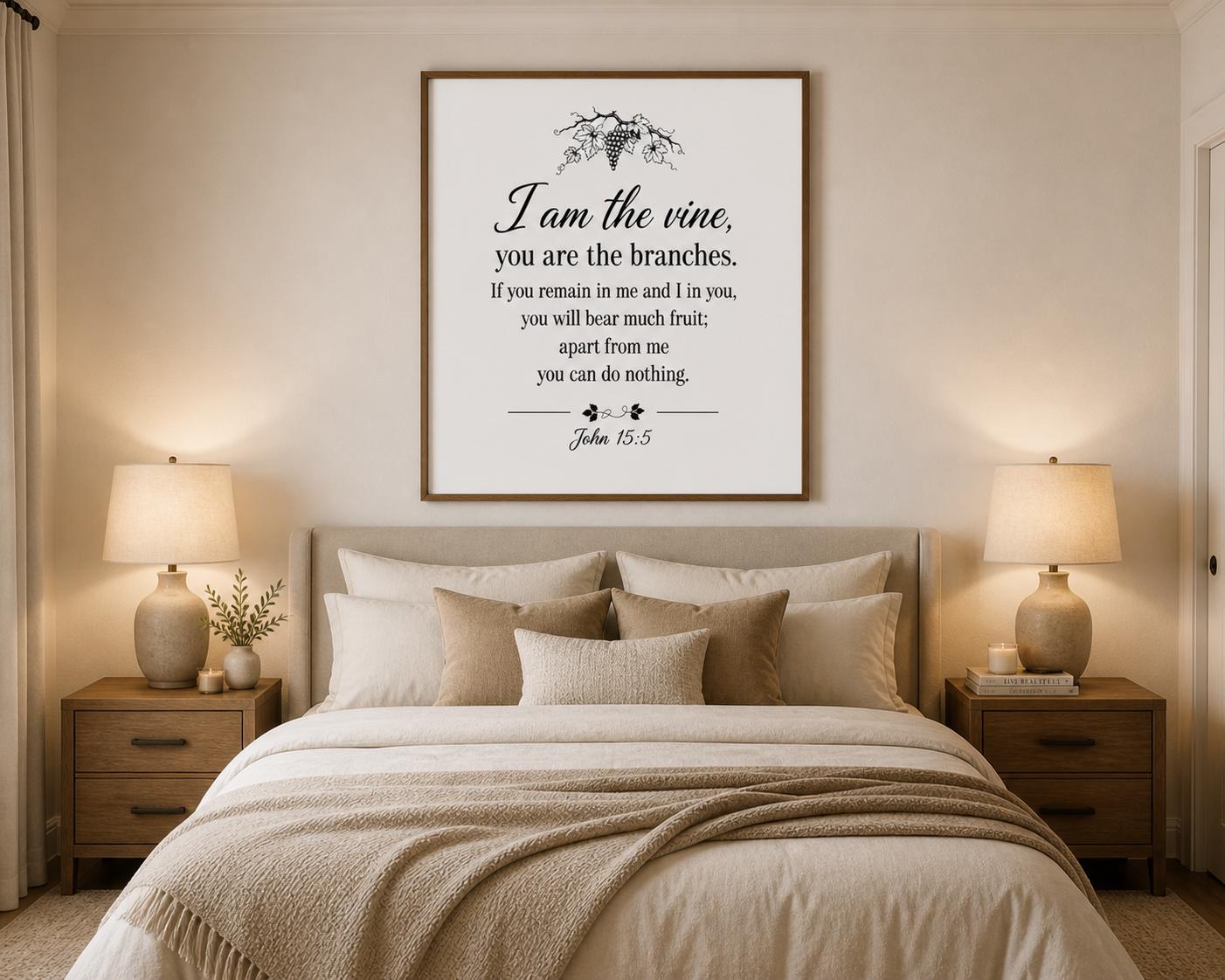 John 15:5 Bible Verse Wall Art, Minimalist Christian Scripture Print (Digital Download)