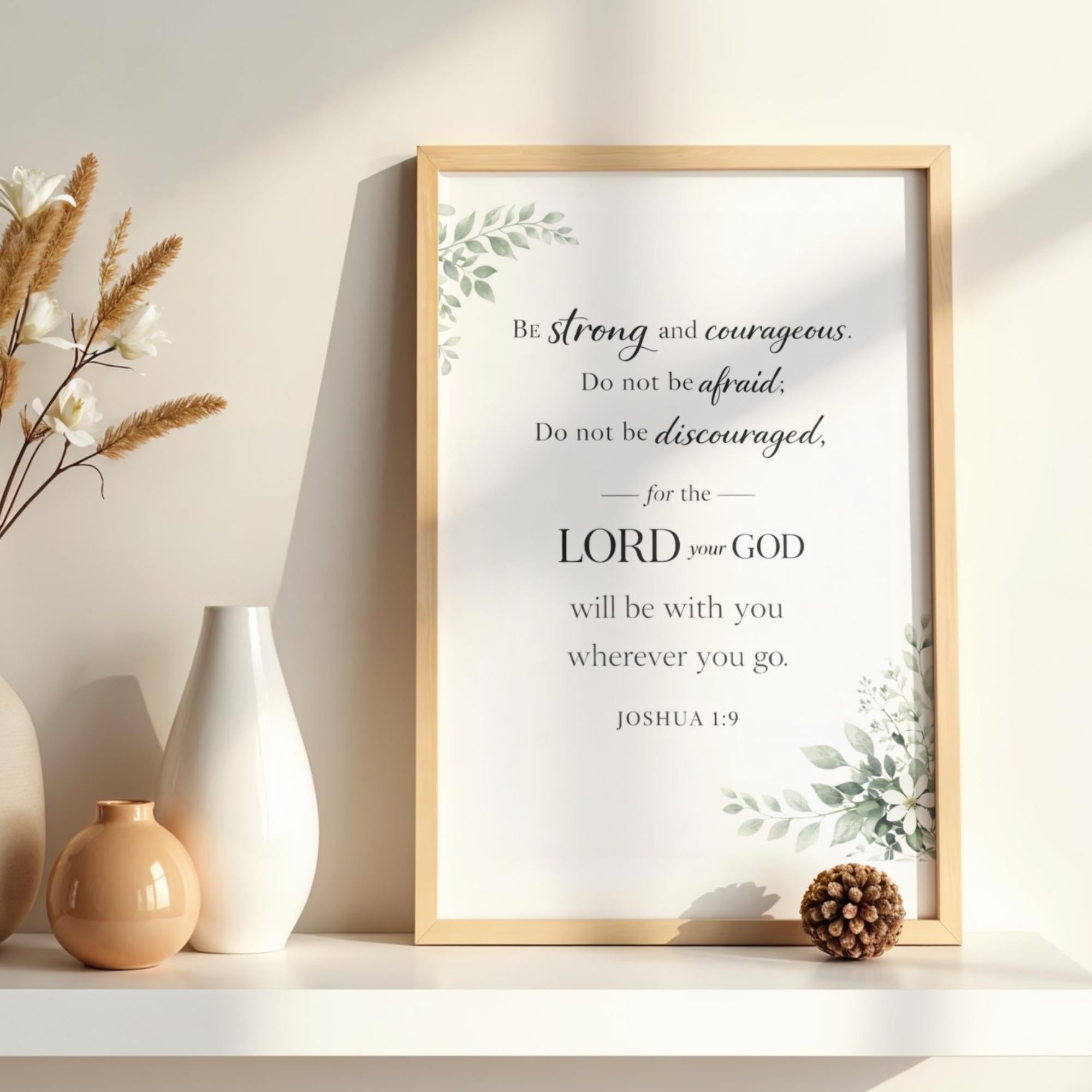 Joshua 1:9 Printable Wall Art, Be Strong Courageous Christian Poster (Digital Download)
