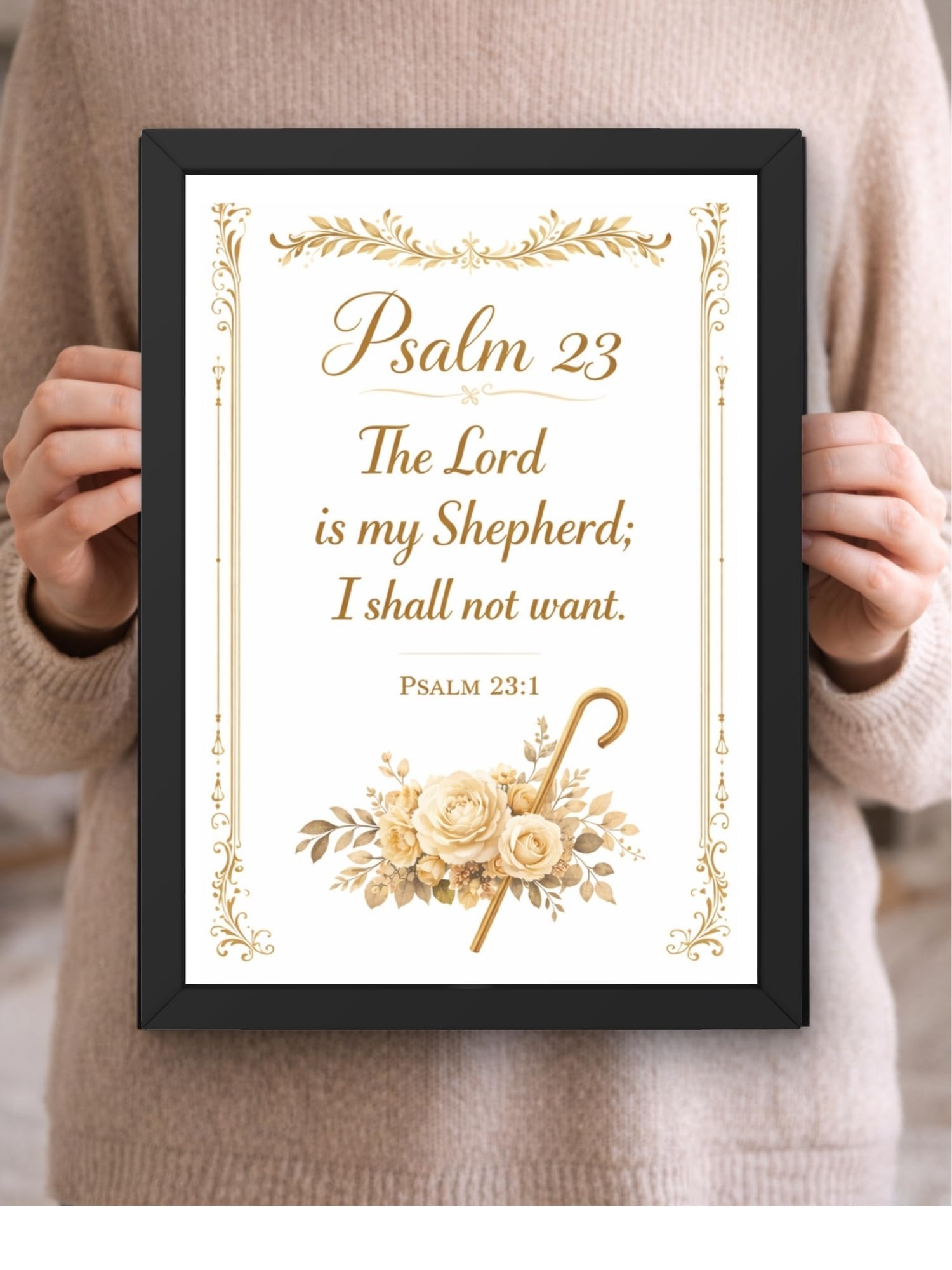 Uryans - Let's Upgrade Together Psalm 23-1 Bible Verse Wall Frame | Christian Living, Bedroom & Kids Room Decor A4 Size (13.6 x 10.2 inches)