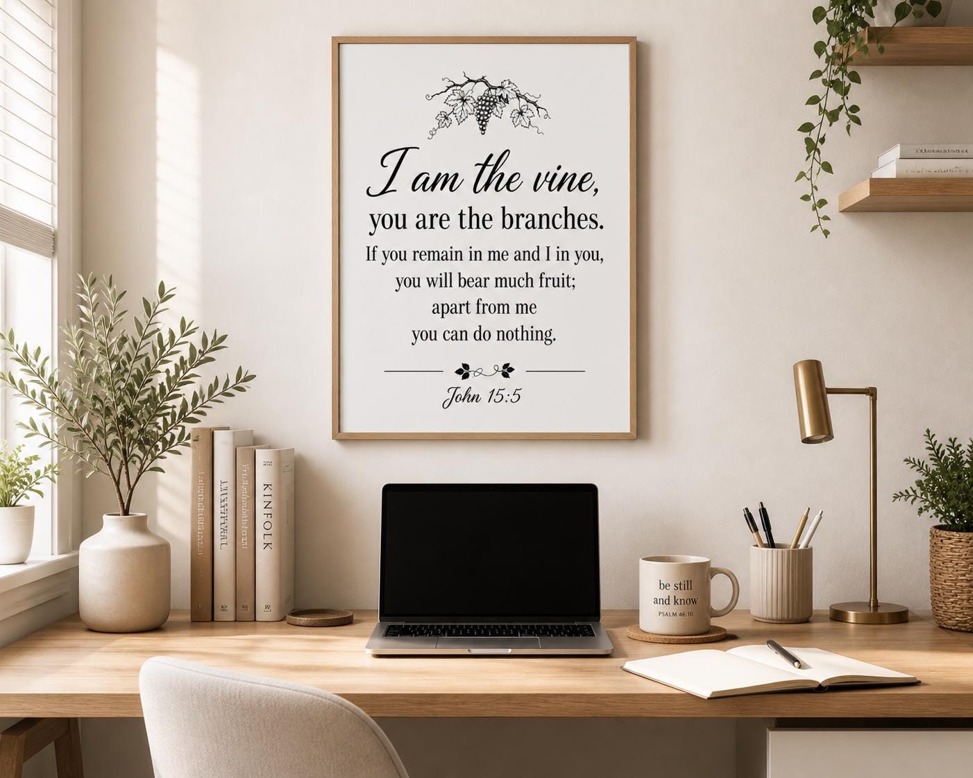 John 15:5 Bible Verse Wall Art, Minimalist Christian Scripture Print (Digital Download)
