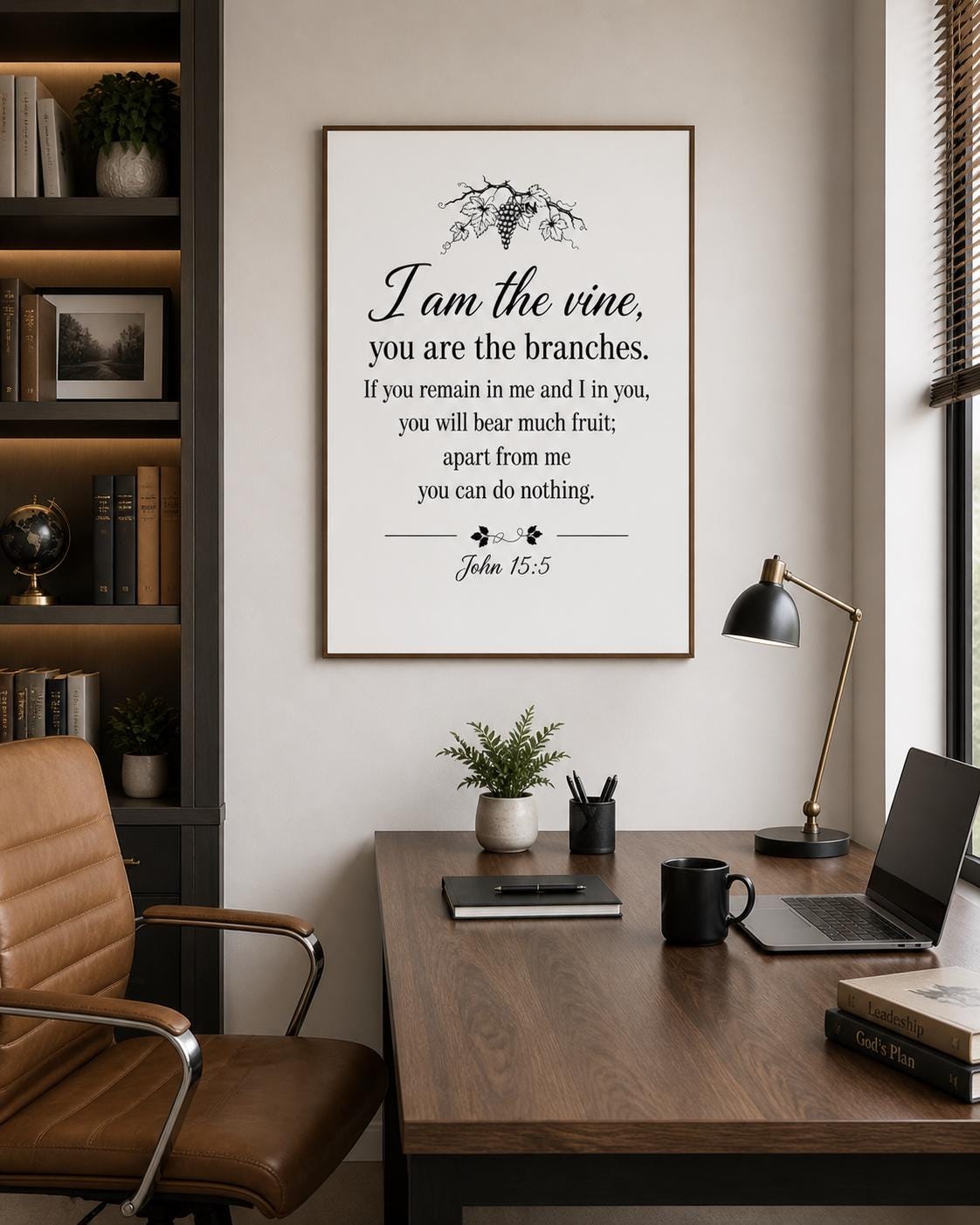 John 15:5 Bible Verse Wall Art, Minimalist Christian Scripture Print (Digital Download)
