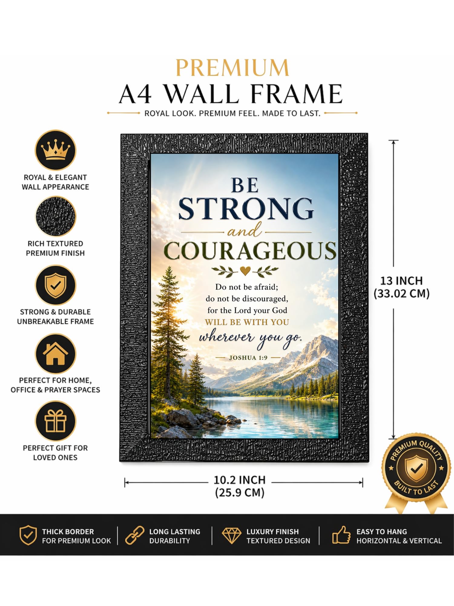 Uryans - Let's Upgrade Together Joshua 1-9 Premium Bible Verse Wall Frame | Christian Living, Bedroom & Kids Room Decor A4 Size (13.6 x 10.2 inches)