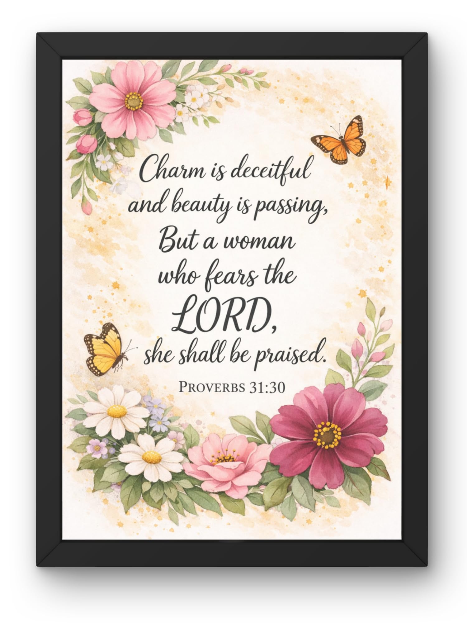 Uryans - Let's Upgrade Together Proverbs 31-30 Bible Verse Wall Frame | Christian Living, Bedroom & Kids Room Decor A4 Size (13.6 x 10.2 inches)