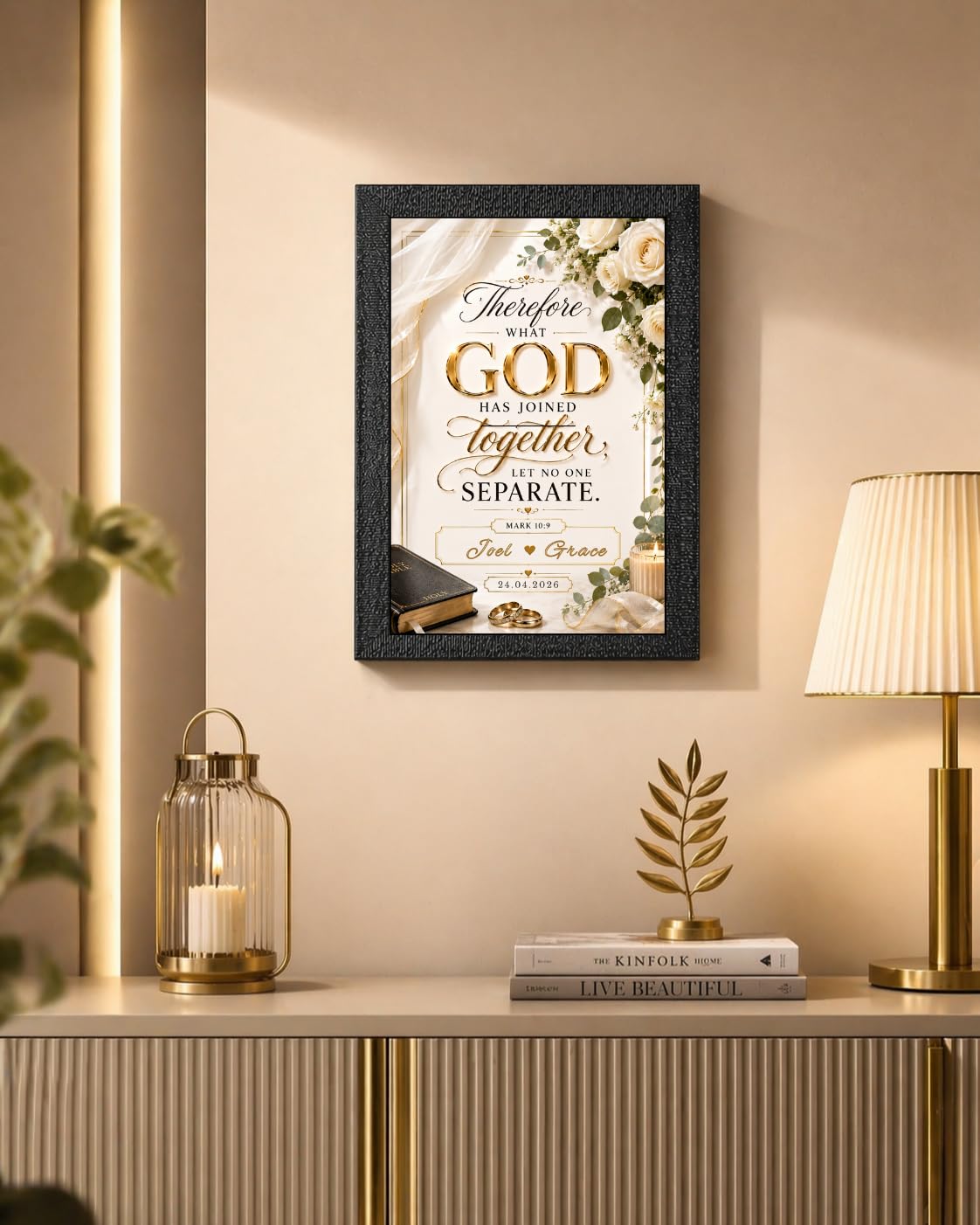 Premium Personalized Wedding Wall Frame for Couples (Mark 10-9) | Custom Name & Date Frame | Elegant Christian Marriage Quote Wall Decor | A4 Textured Frame for Bedroom, Home & Wedding Gift