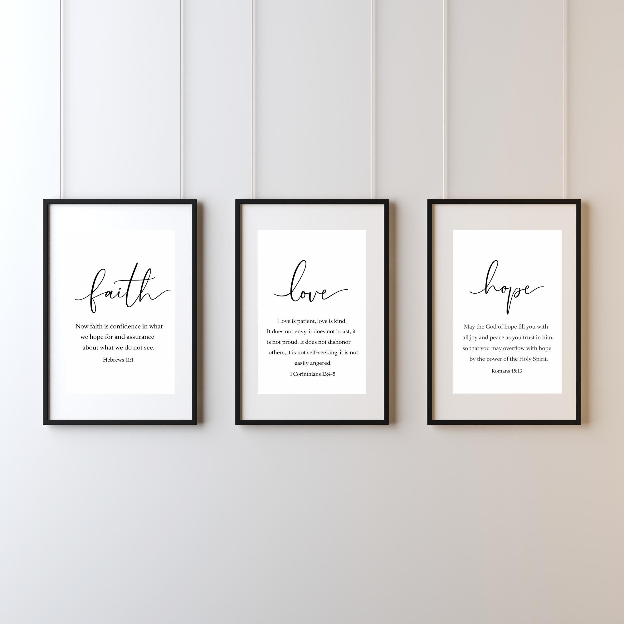 Faith Hope Love Scripture Wall Art Set: Christian Home Decor (Digital Download) uryans