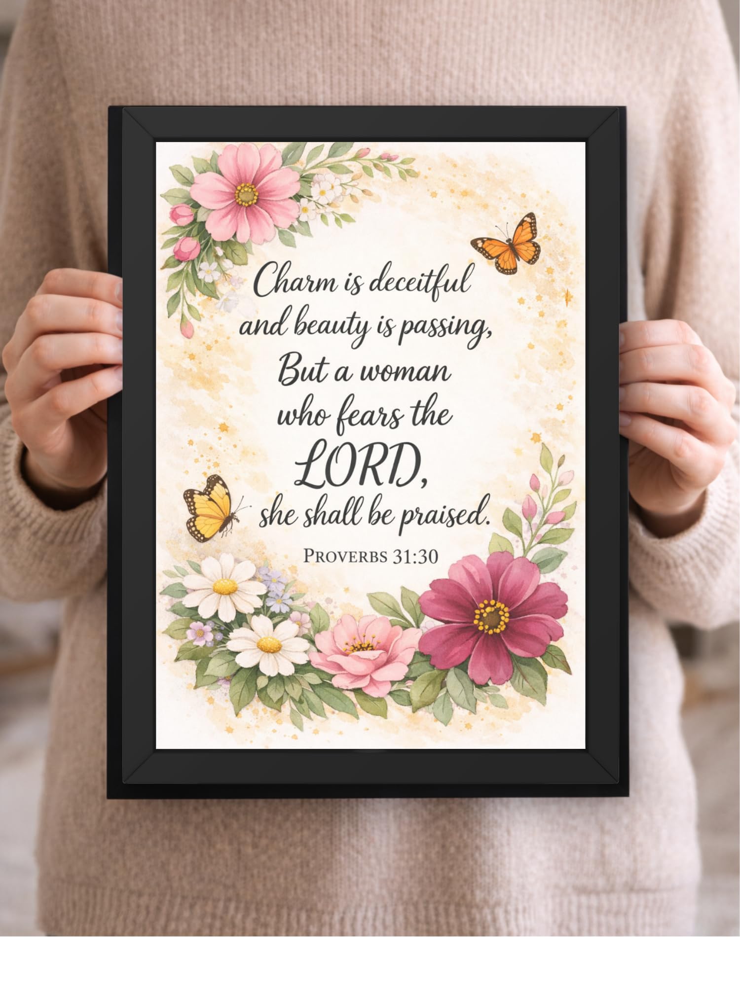 Uryans - Let's Upgrade Together Proverbs 31-30 Bible Verse Wall Frame | Christian Living, Bedroom & Kids Room Decor A4 Size (13.6 x 10.2 inches)