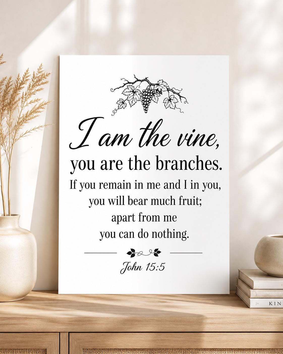 John 15:5 Bible Verse Wall Art, Minimalist Christian Scripture Print (Digital Download)
