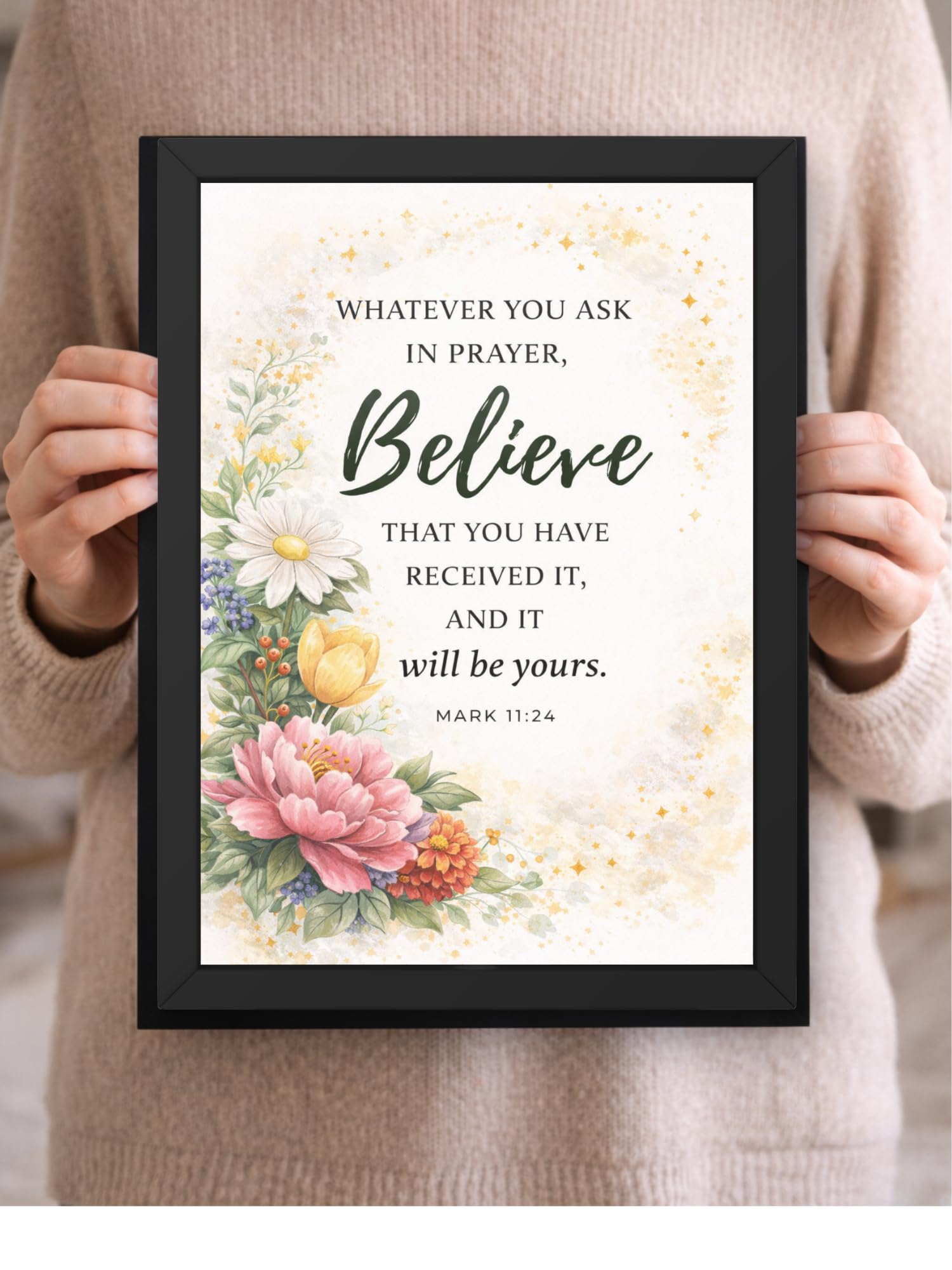 Uryans - Let's Upgrade Together Mark 11-24 Bible Verse Wall Frame | Christian Living, Bedroom & Kids Room Decor A4 Size (13.6 x 10.2 inches)
