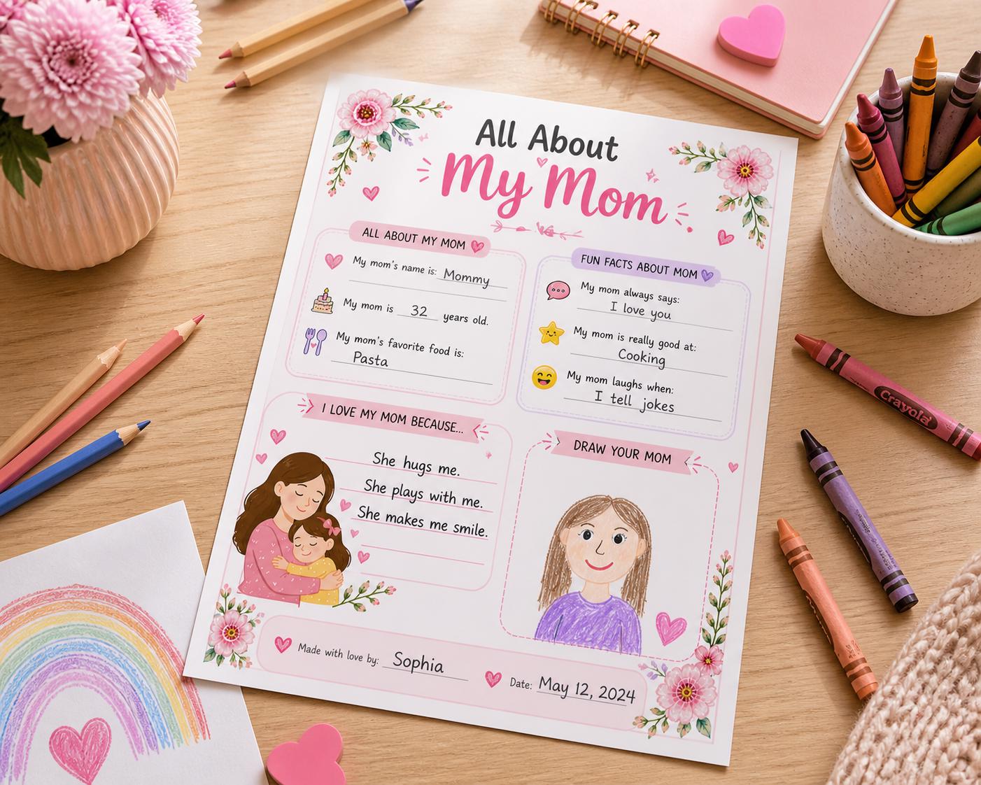All About My Mom Printable Worksheet | Mother's Day Kids Activity (Instant Download PDF)