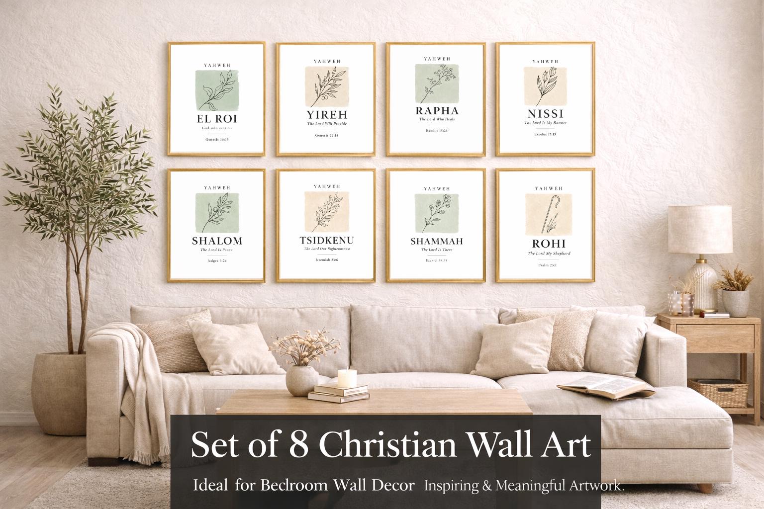 Set of 8 Hebrew Names of God Prints | Christian Wall Art Decor (Digital Download)