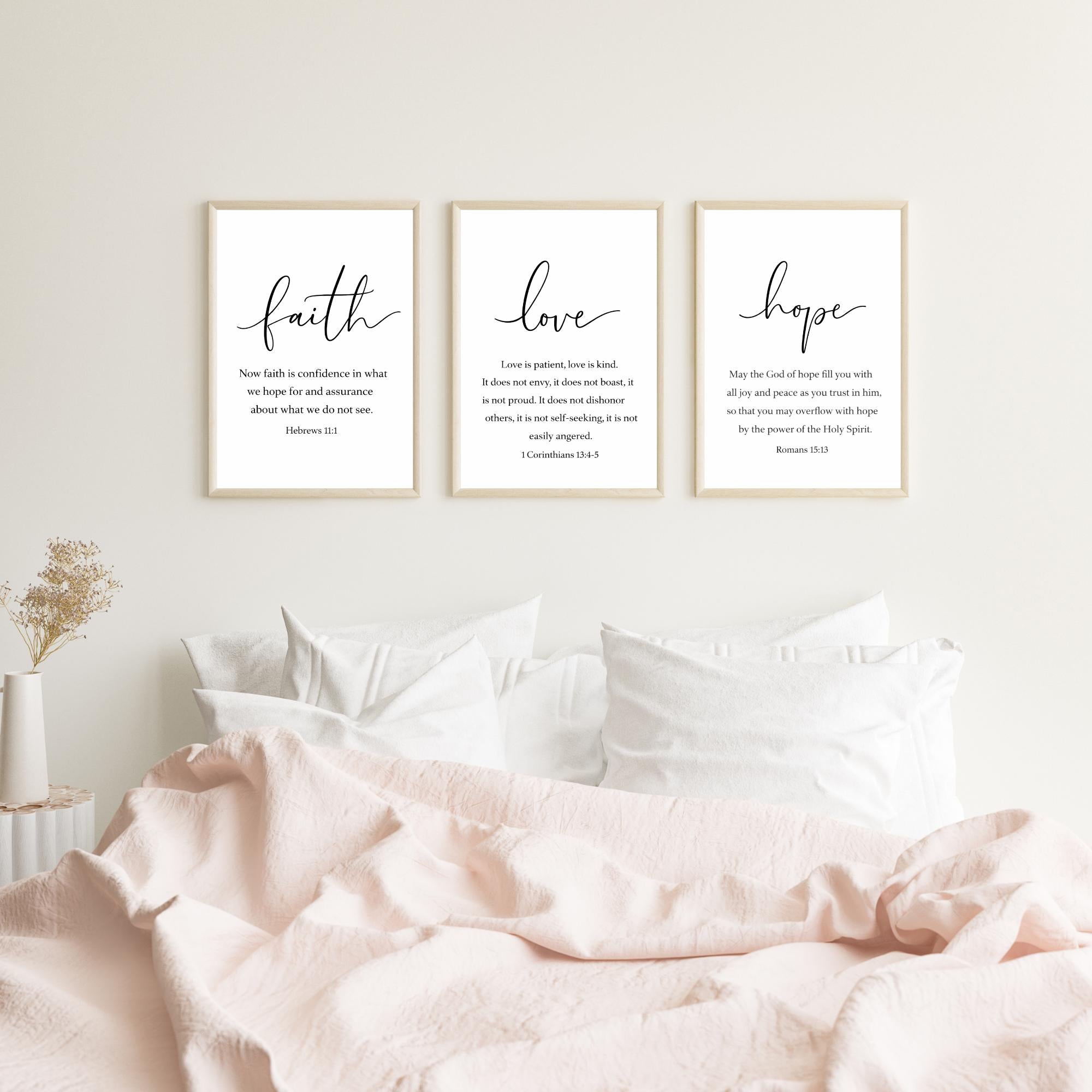 Faith Hope Love Scripture Wall Art Set: Christian Home Decor (Digital Download) uryans