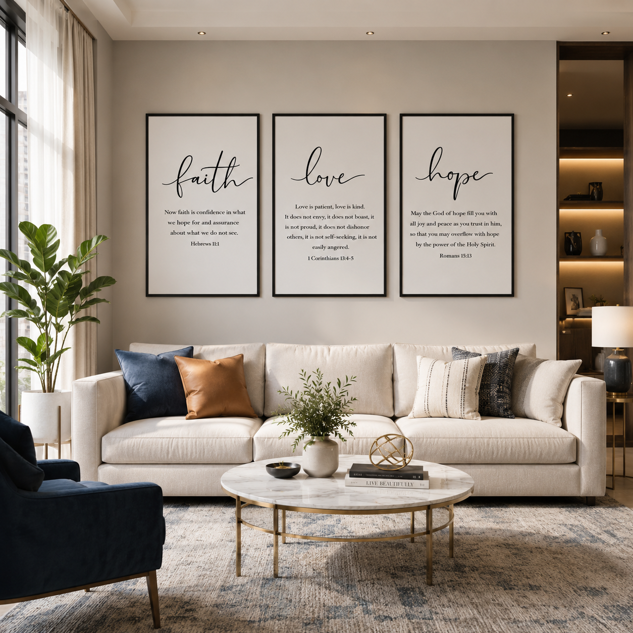 Faith Hope Love Scripture Wall Art Set: Christian Home Decor (Digital Download) uryans