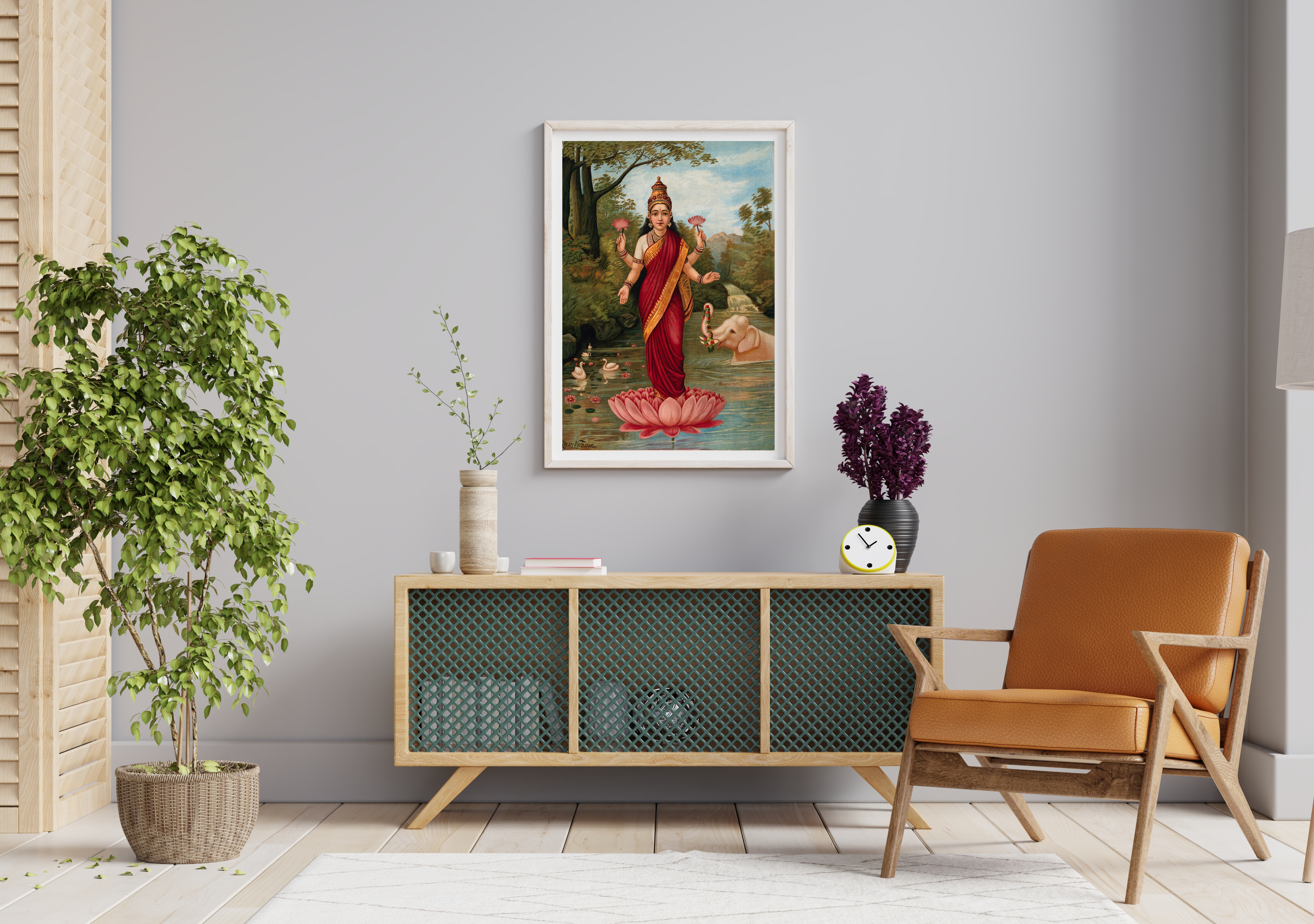 Lakshmi on her Lotus by Raja Ravi Varma | Wall Art Painting