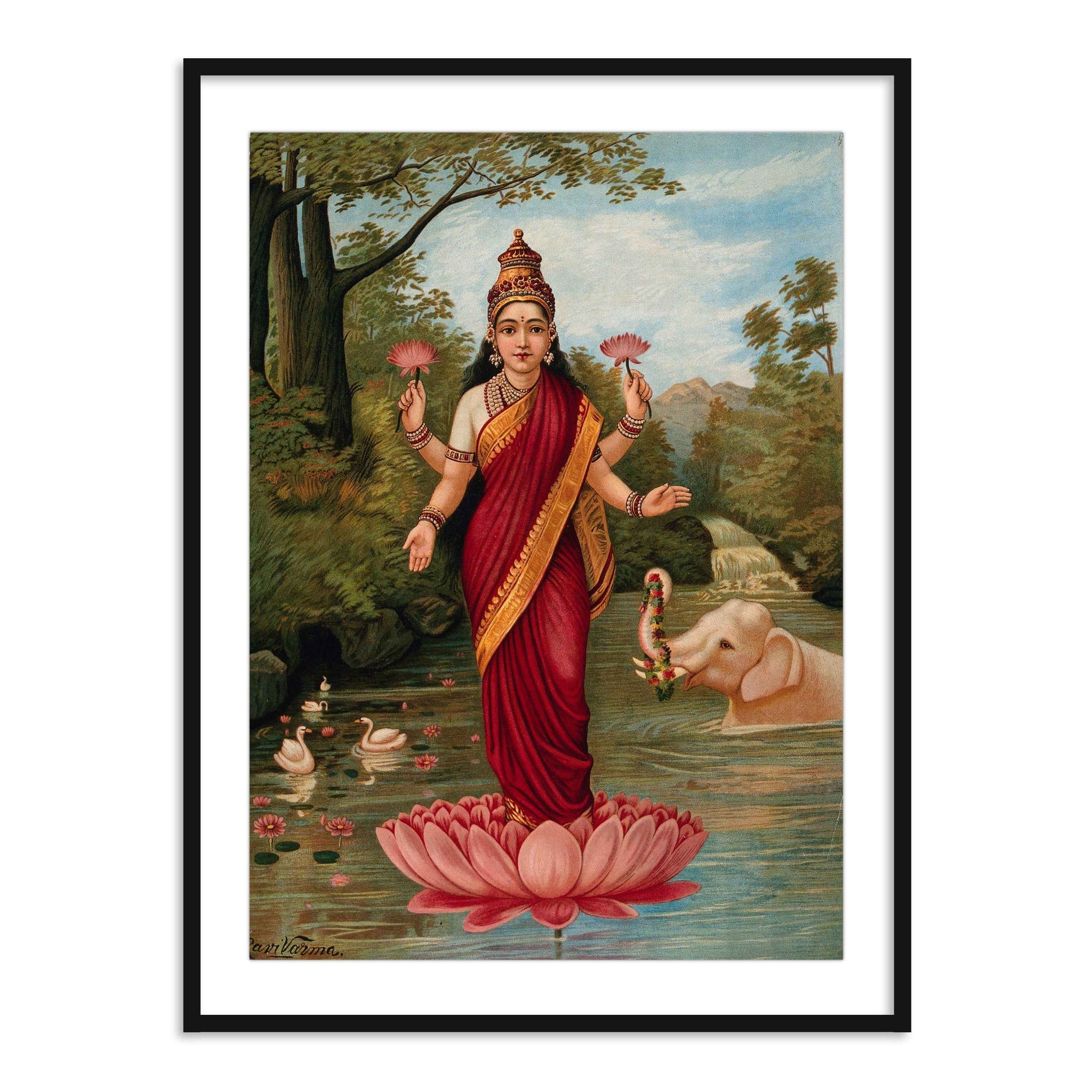 Lakshmi on her Lotus by Raja Ravi Varma | Wall Art Painting