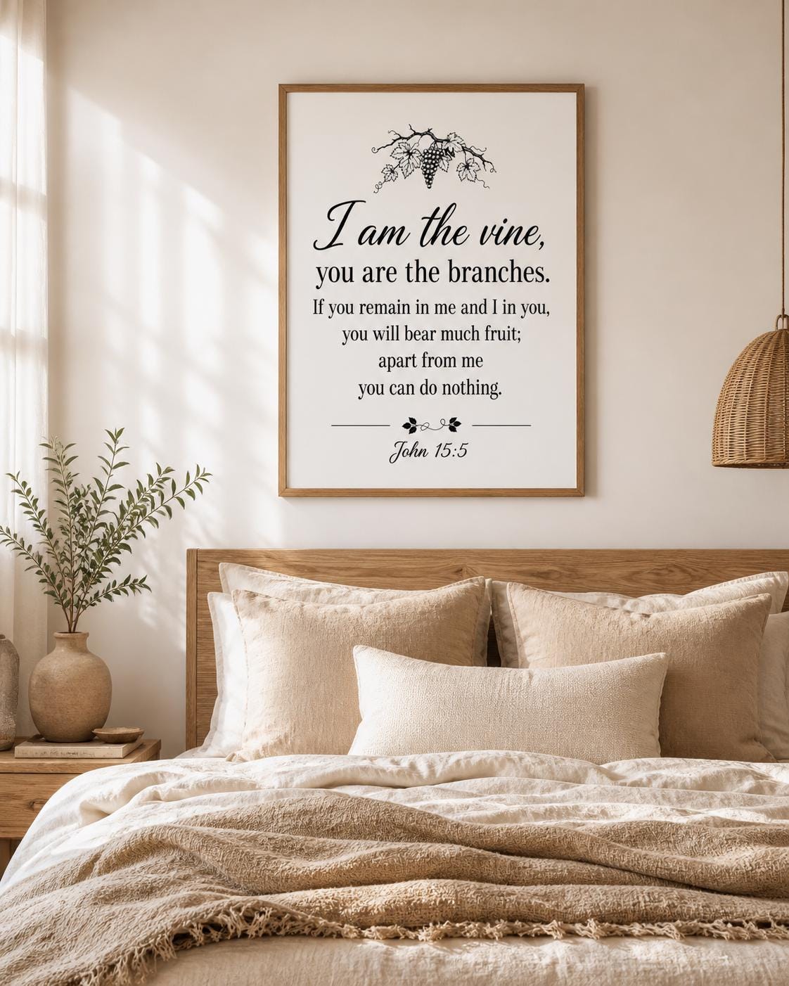 John 15:5 Bible Verse Wall Art, Minimalist Christian Scripture Print (Digital Download)