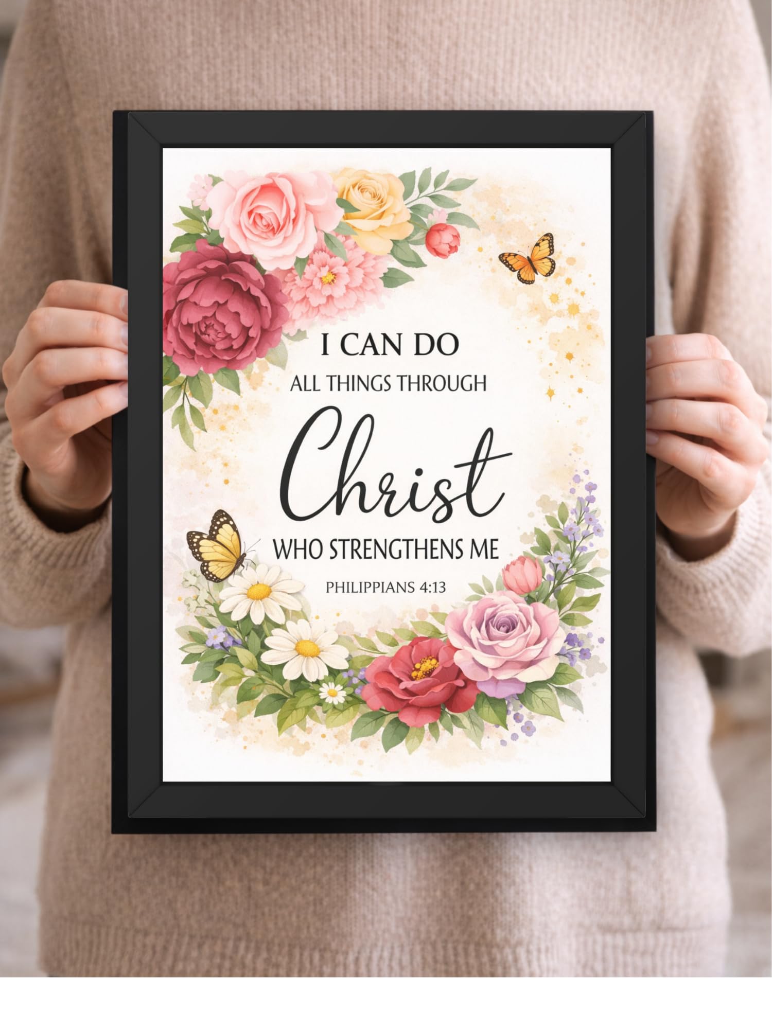 Uryans - Let's Upgrade Together Philippians 4-13 Bible Verse Wall Frame | Christian Living, Bedroom & Kids Room Decor A4 Size (13.6 x 10.2 inches)