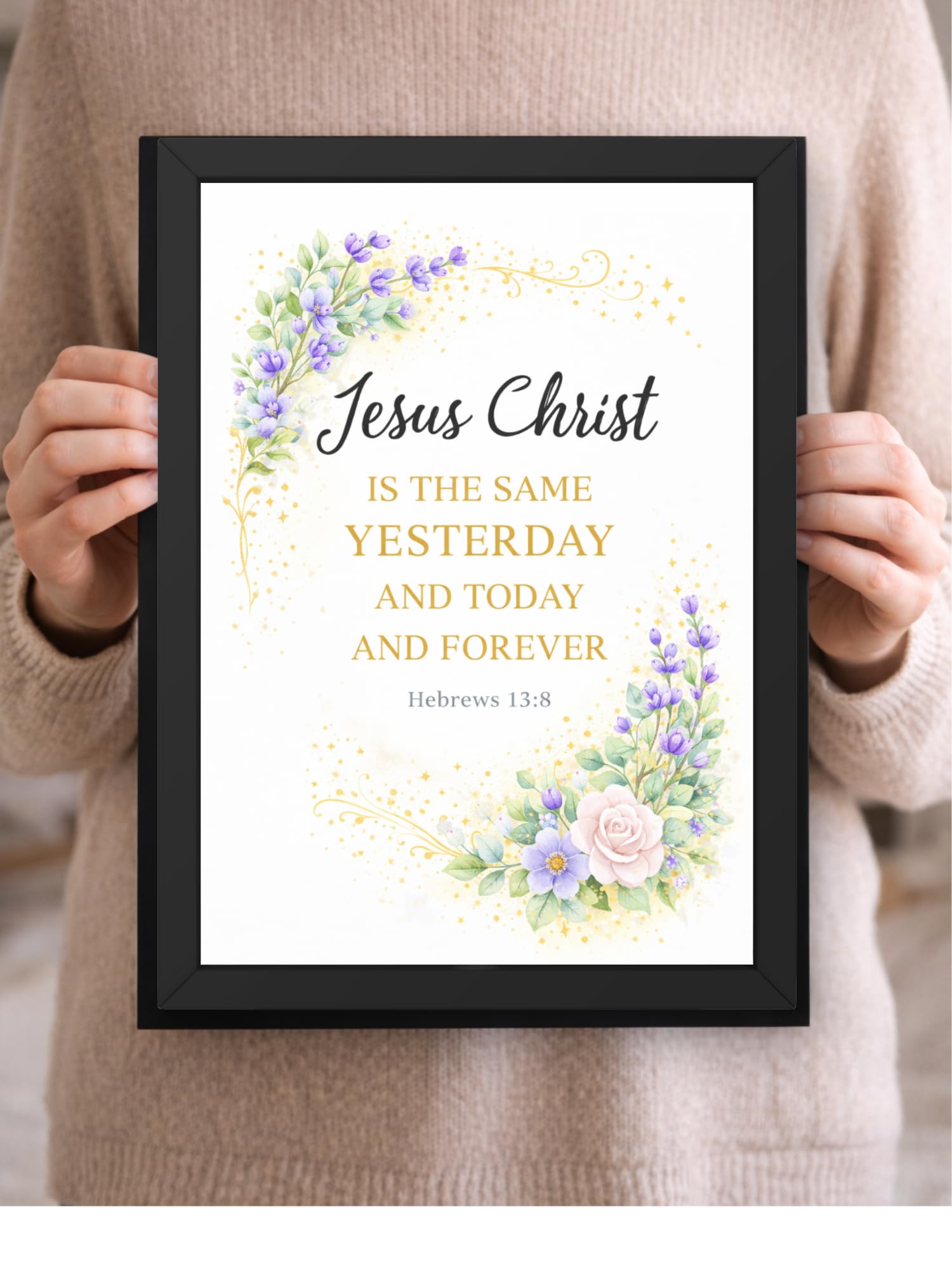 Uryans - Let's Upgrade Together Hebrew 13-8 Bible Verse Wall Frame | Christian Living, Bedroom & Kids Room Decor A4 Size (13.6 x 10.2 inches)