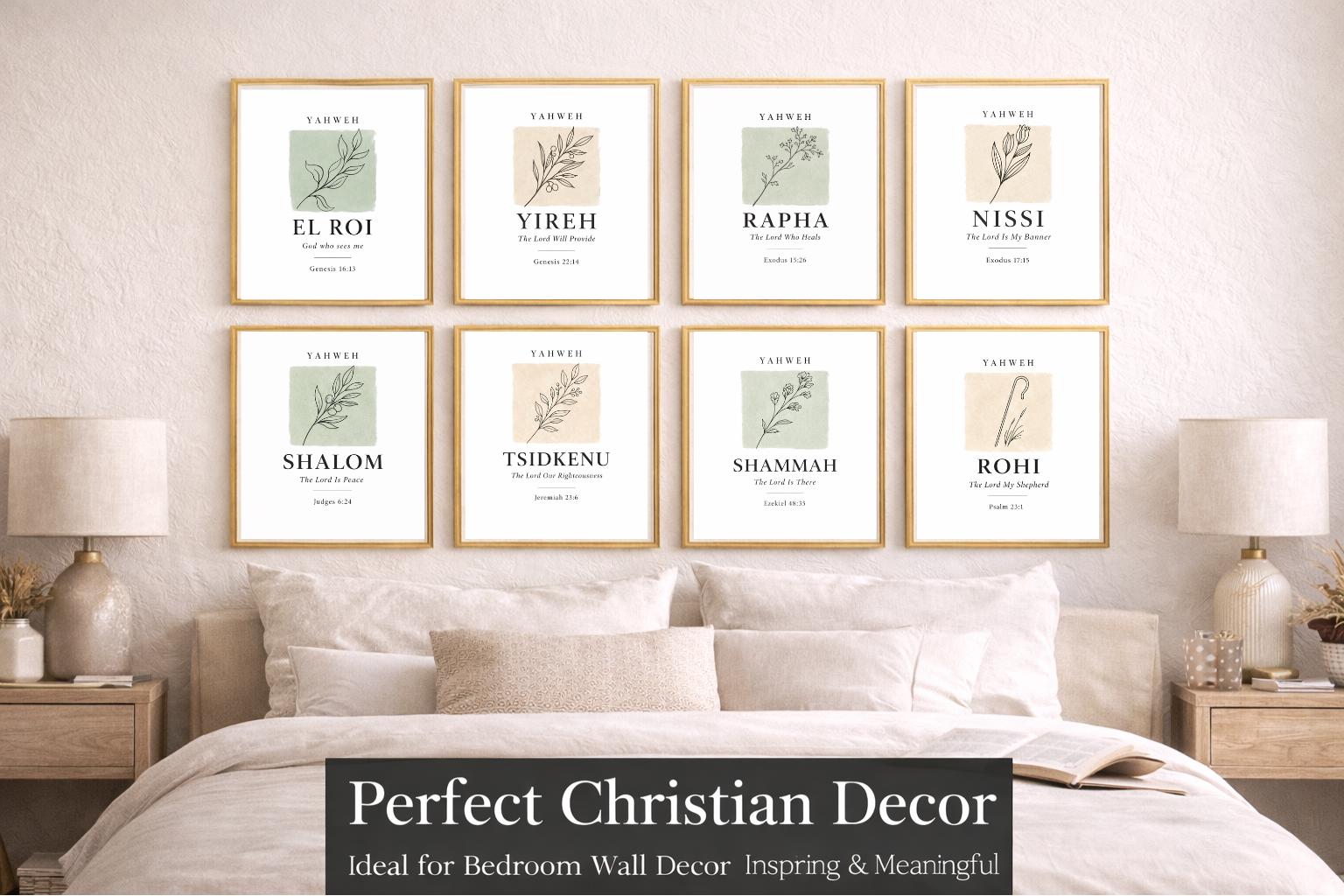 Set of 8 Hebrew Names of God Prints | Christian Wall Art Decor (Digital Download)