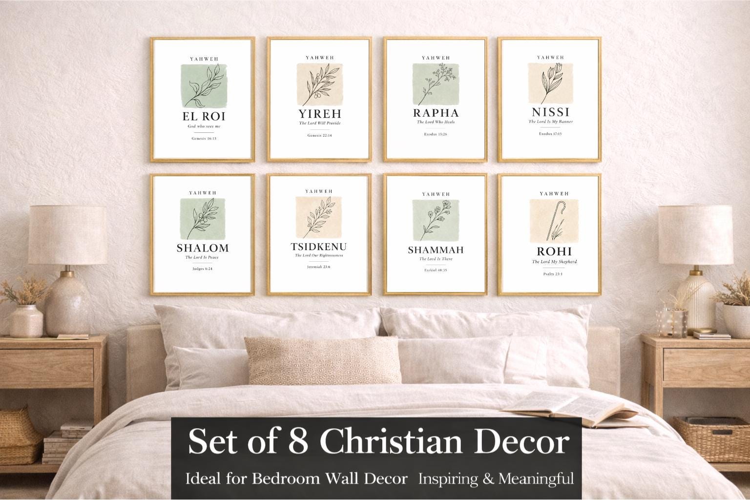 Set of 8 Hebrew Names of God Prints | Christian Wall Art Decor (Digital Download)