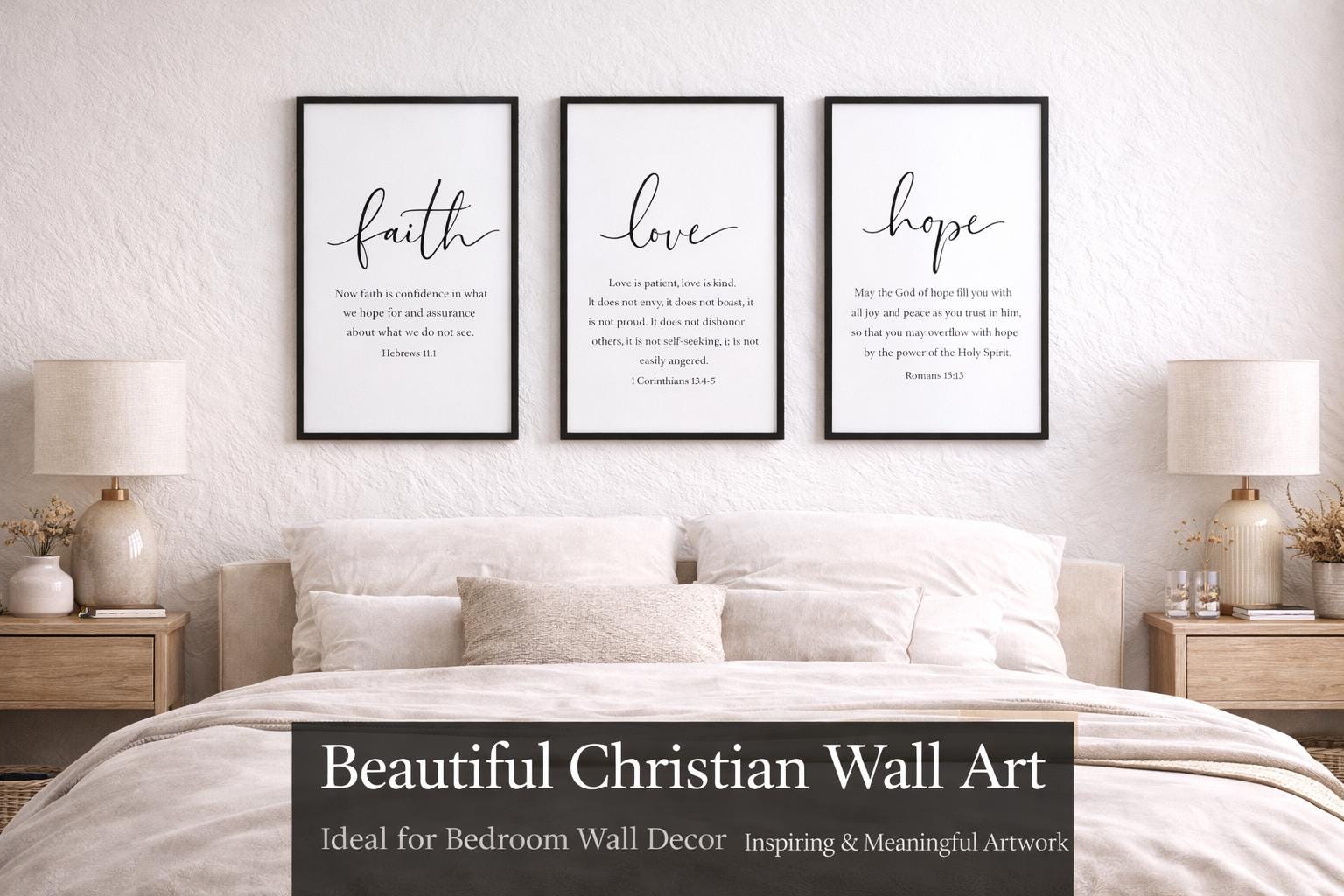 Faith Hope Love Scripture Wall Art Set: Christian Home Decor (Digital Download) uryans