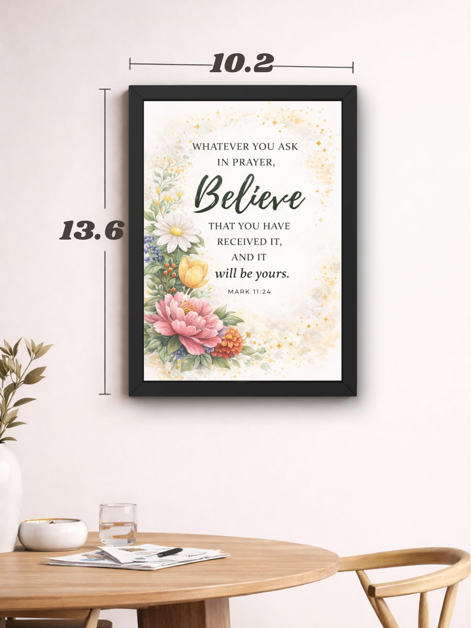 Uryans - Let's Upgrade Together Mark 11-24 Bible Verse Wall Frame | Christian Living, Bedroom & Kids Room Decor A4 Size (13.6 x 10.2 inches)