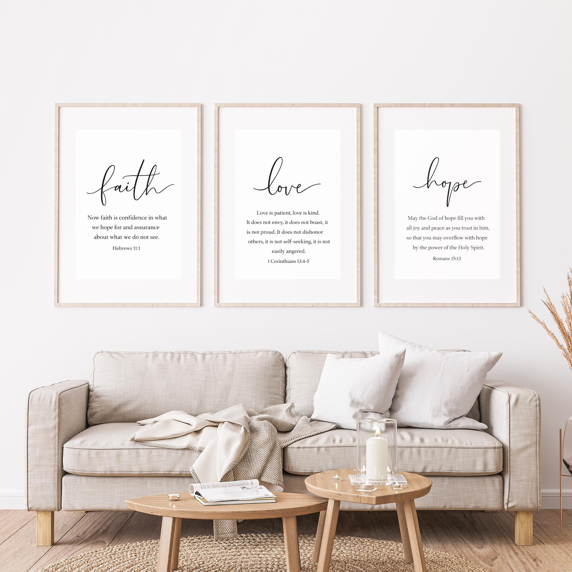 Faith Hope Love Scripture Wall Art Set: Christian Home Decor (Digital Download) uryans