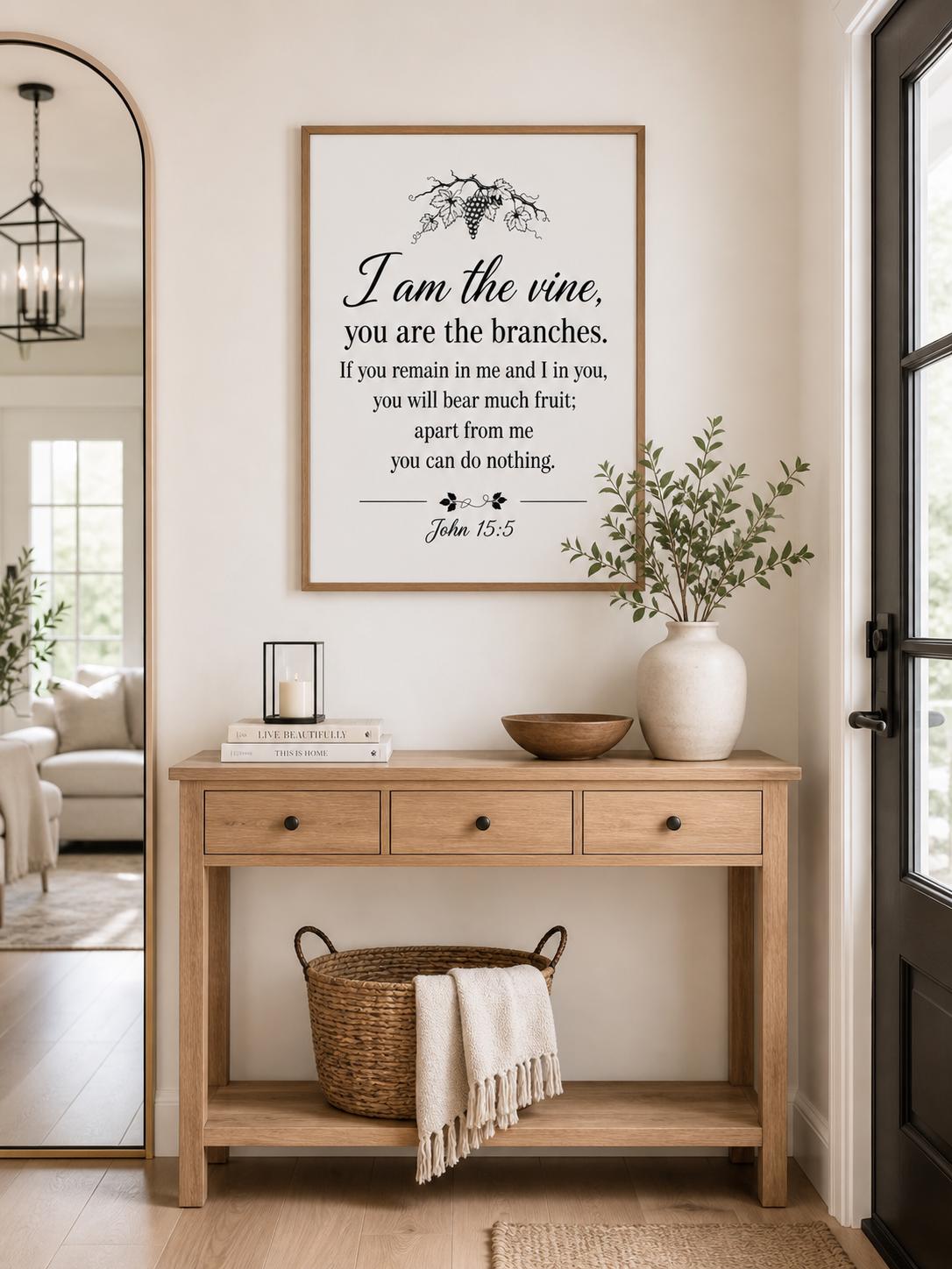John 15:5 Bible Verse Wall Art, Minimalist Christian Scripture Print (Digital Download)