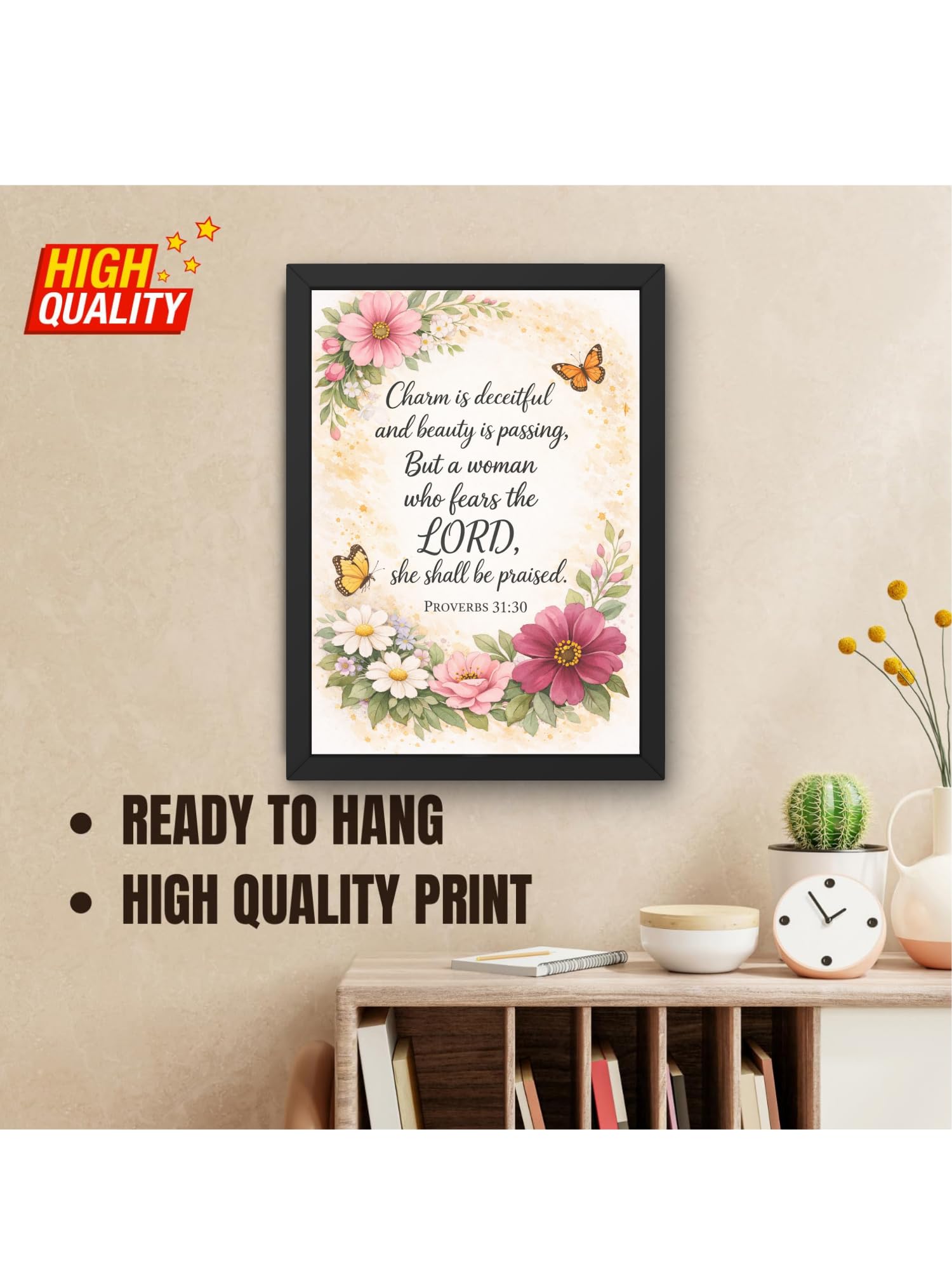 Uryans - Let's Upgrade Together Proverbs 31-30 Bible Verse Wall Frame | Christian Living, Bedroom & Kids Room Decor A4 Size (13.6 x 10.2 inches)